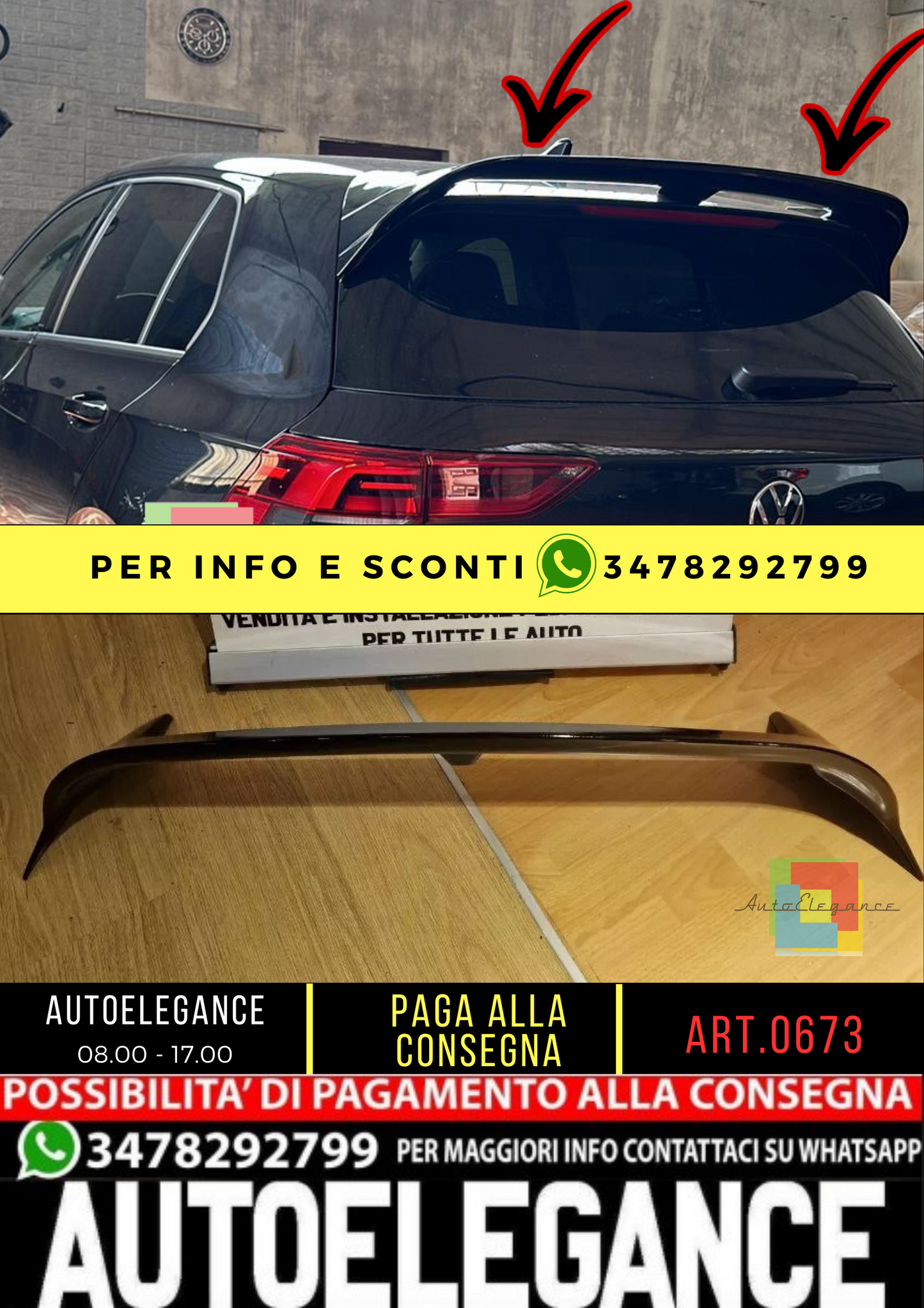 ⭐0673 VW GOLF 8 VIII 19+ SPOILER TETTO POSTERIORE LOOK RLINE NERO LUCIDO ABS ⭐
