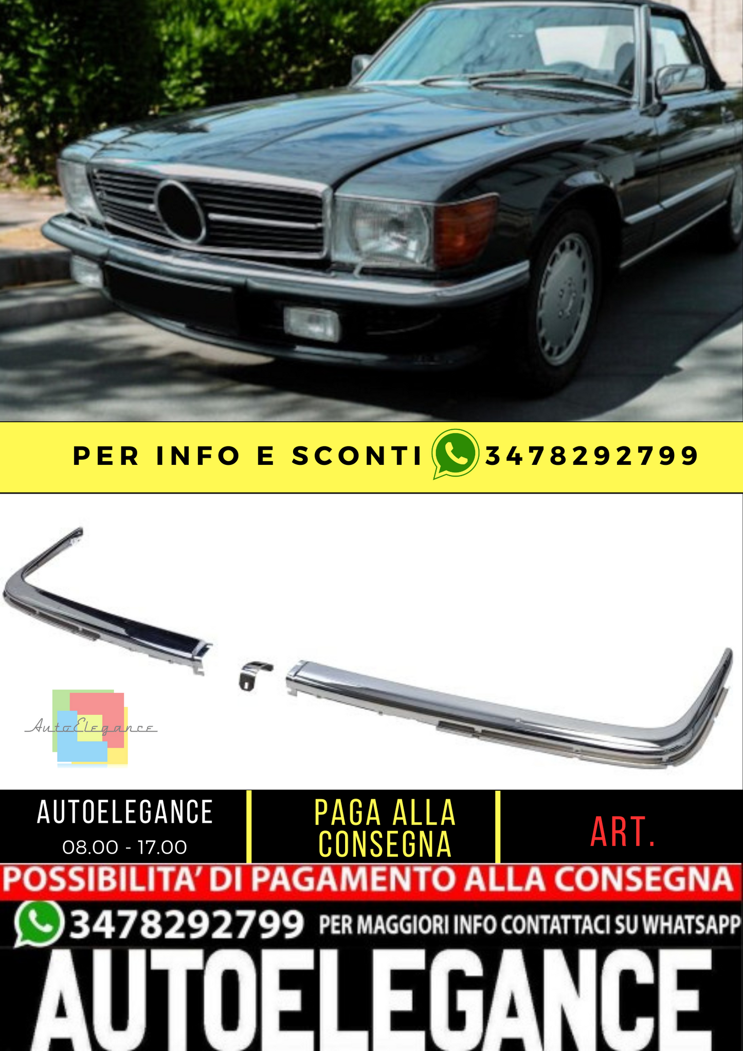 ⭐Paraurti anteriore cromato da version UE in 3 pezzi per Mercedes SL R107 71-89⭐