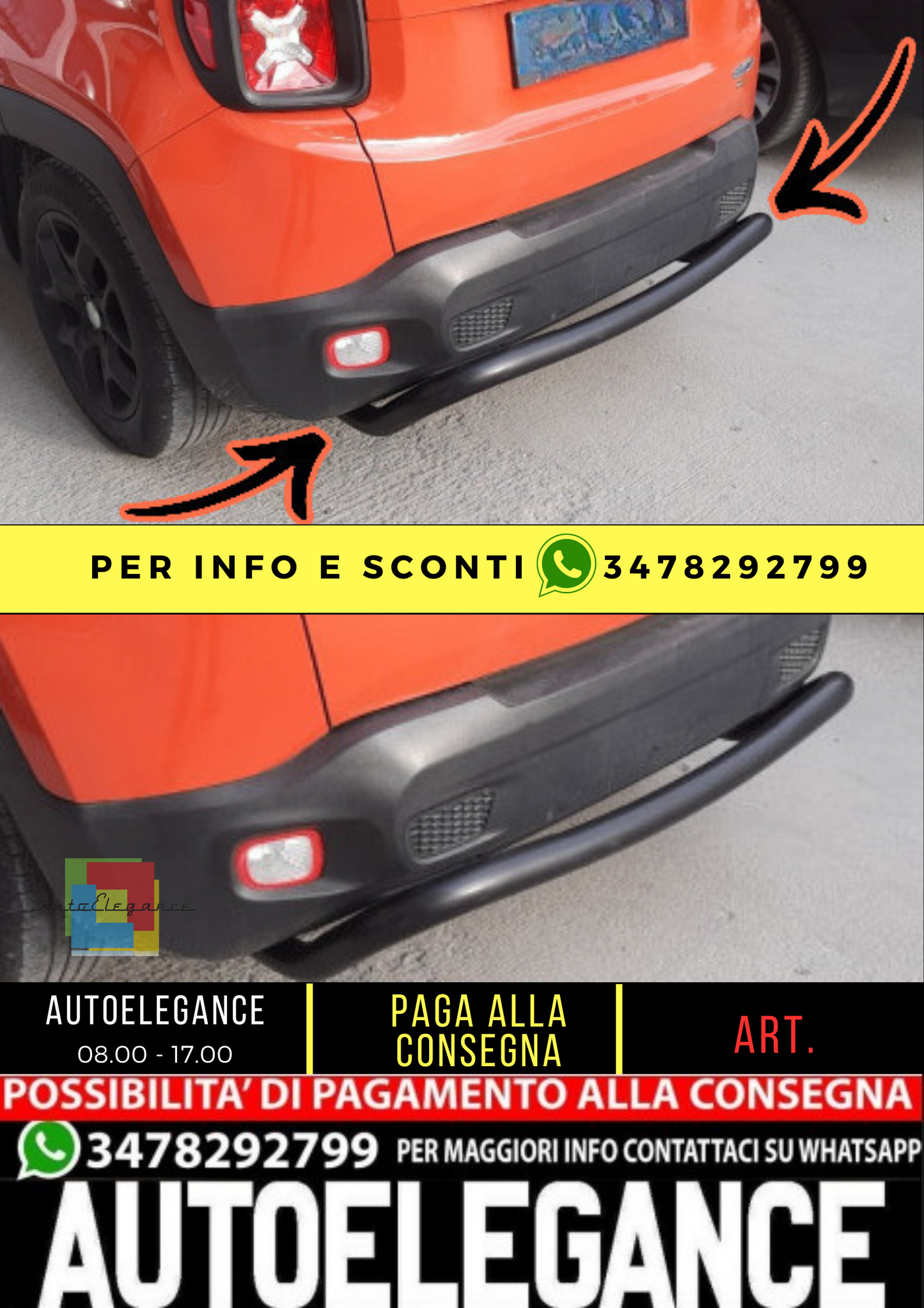 💥Bullbar Posteriore Nero Adatto Per Jeep Renegade💥