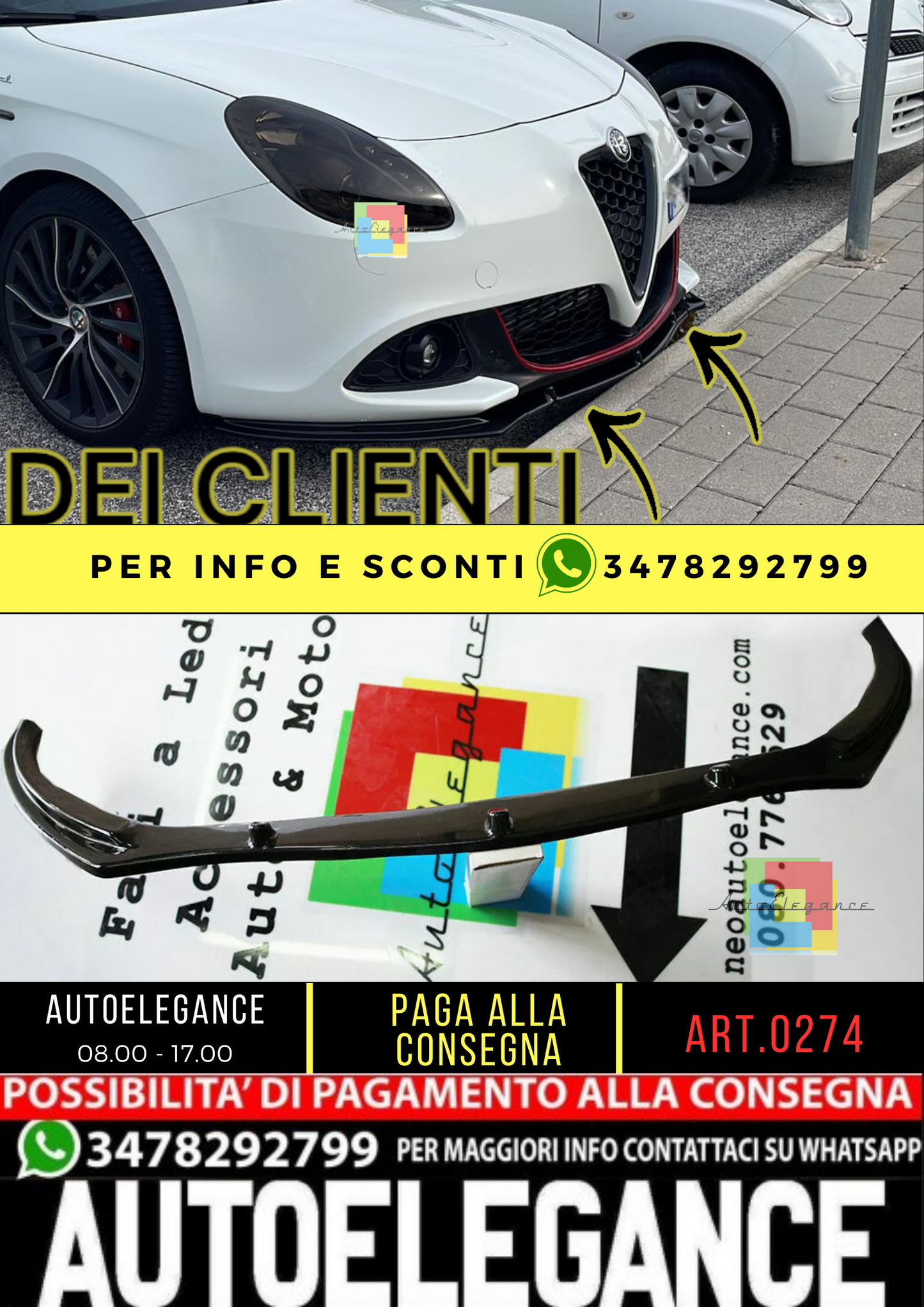 🥀0274 ALFA ROMEO GIULIETTA SPLITTER LIP SPOILER SOTTO PARAURTI ANTERIORE🥀