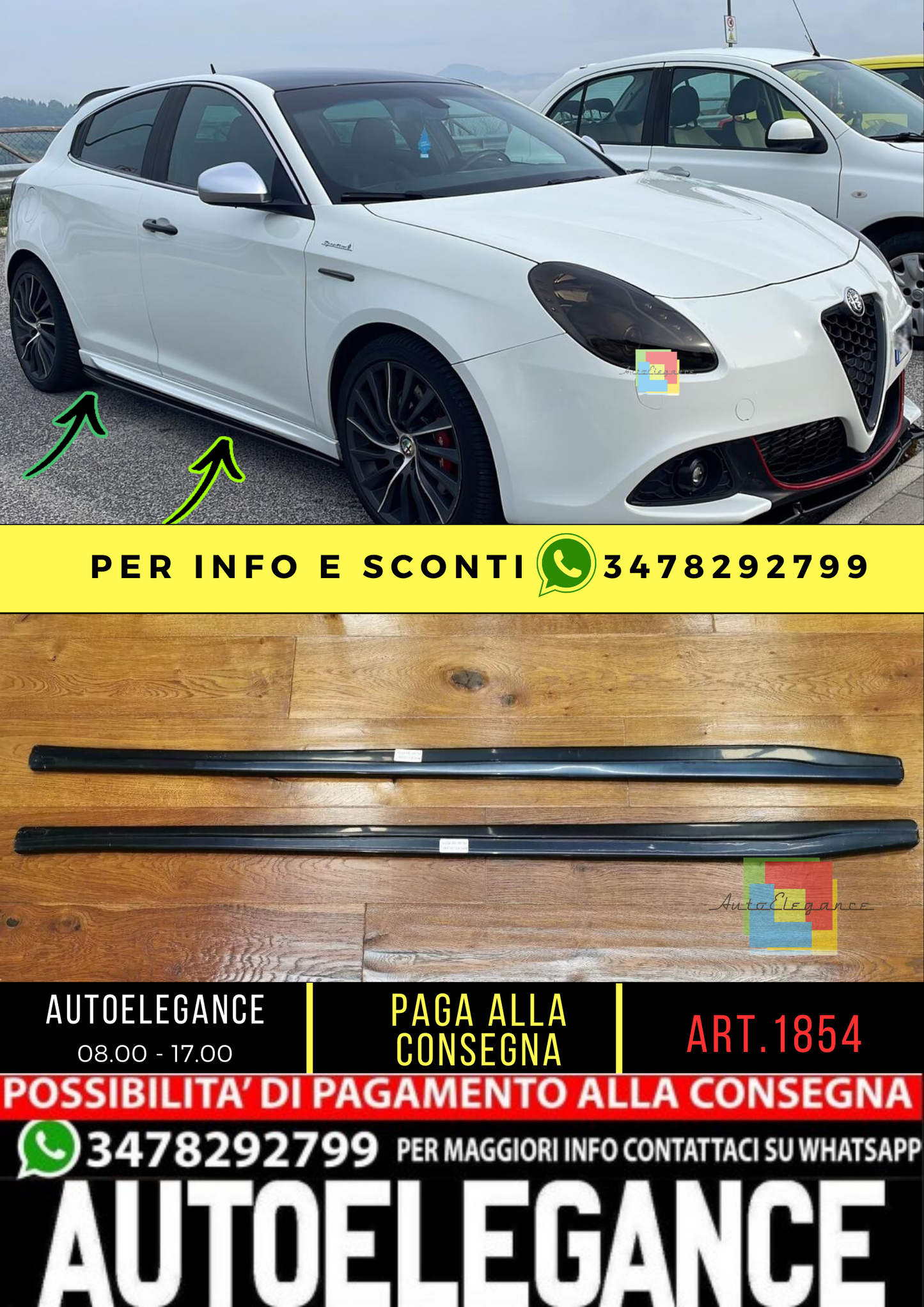 💥1854 SOTTO MINIGONNE ADATTO PER ALFA ROMEO GIULIETTA 2010-2020 NERO LUCIDO💥