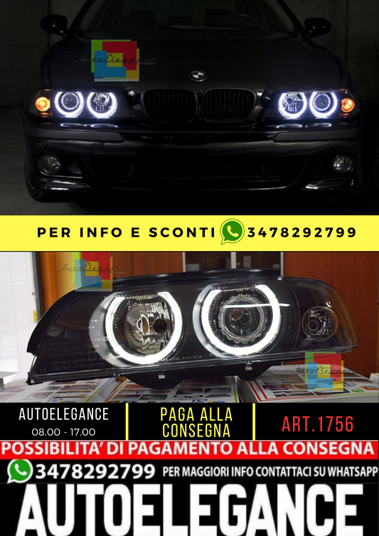 🔥1756 HEADLIGHTS SUITABLE FOR BMW 5 SERIES E39 95-03 BLACK XENON D2S ANGEL EYES🔥 