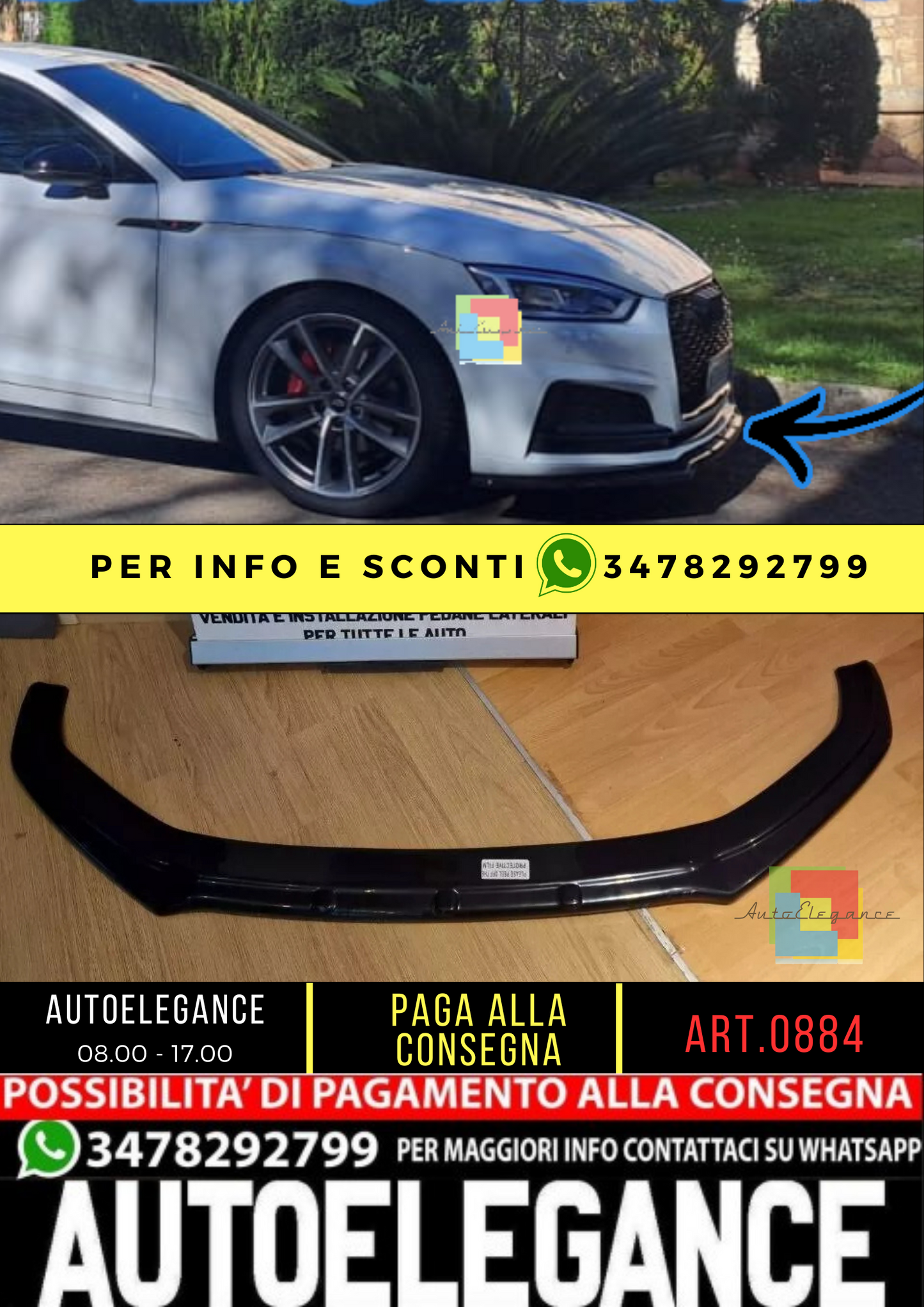 🌑0884 SPLITTER ADATTO PER AUDI A5 F5 2016-2019 SLINE S5 NERO LUCIDO🌑