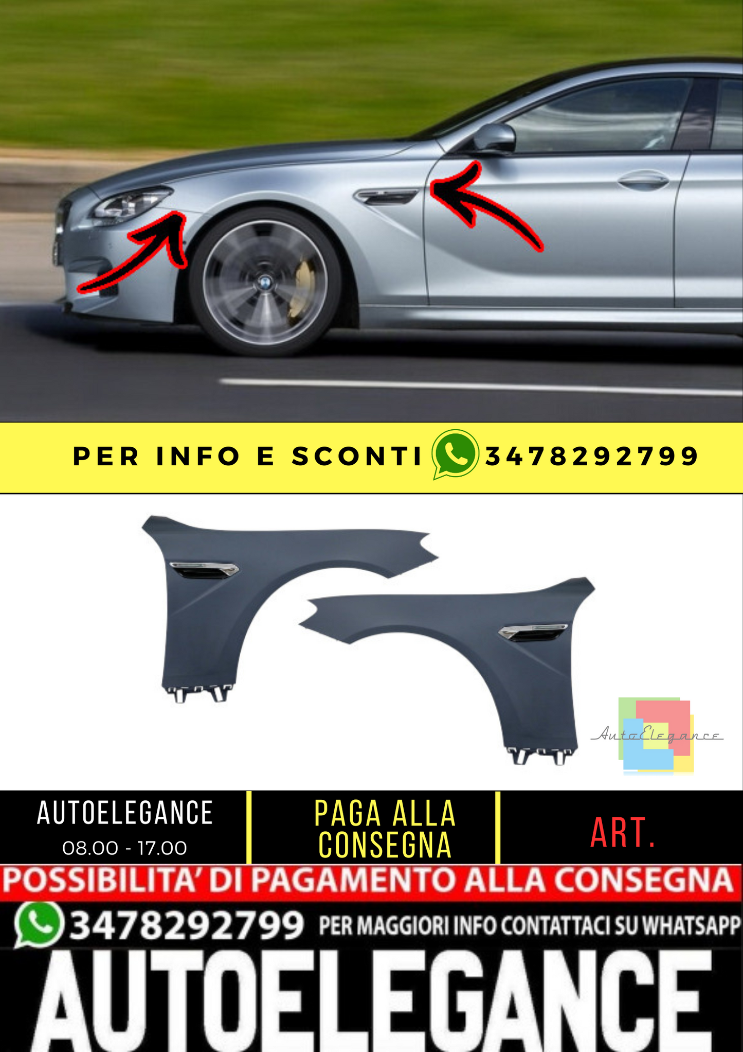 🔥Parafanghi anteriori adatti per BMW Serie 6 M6 F06 Grand Coupe F12 Cabrio🔥