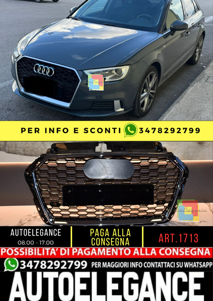 1713⭐GRIGLIA ADATTA PER AUDI A3 8V 17-20 LOOK RS3 BORDO CROMATO DESIGN SPORTIVO⭐