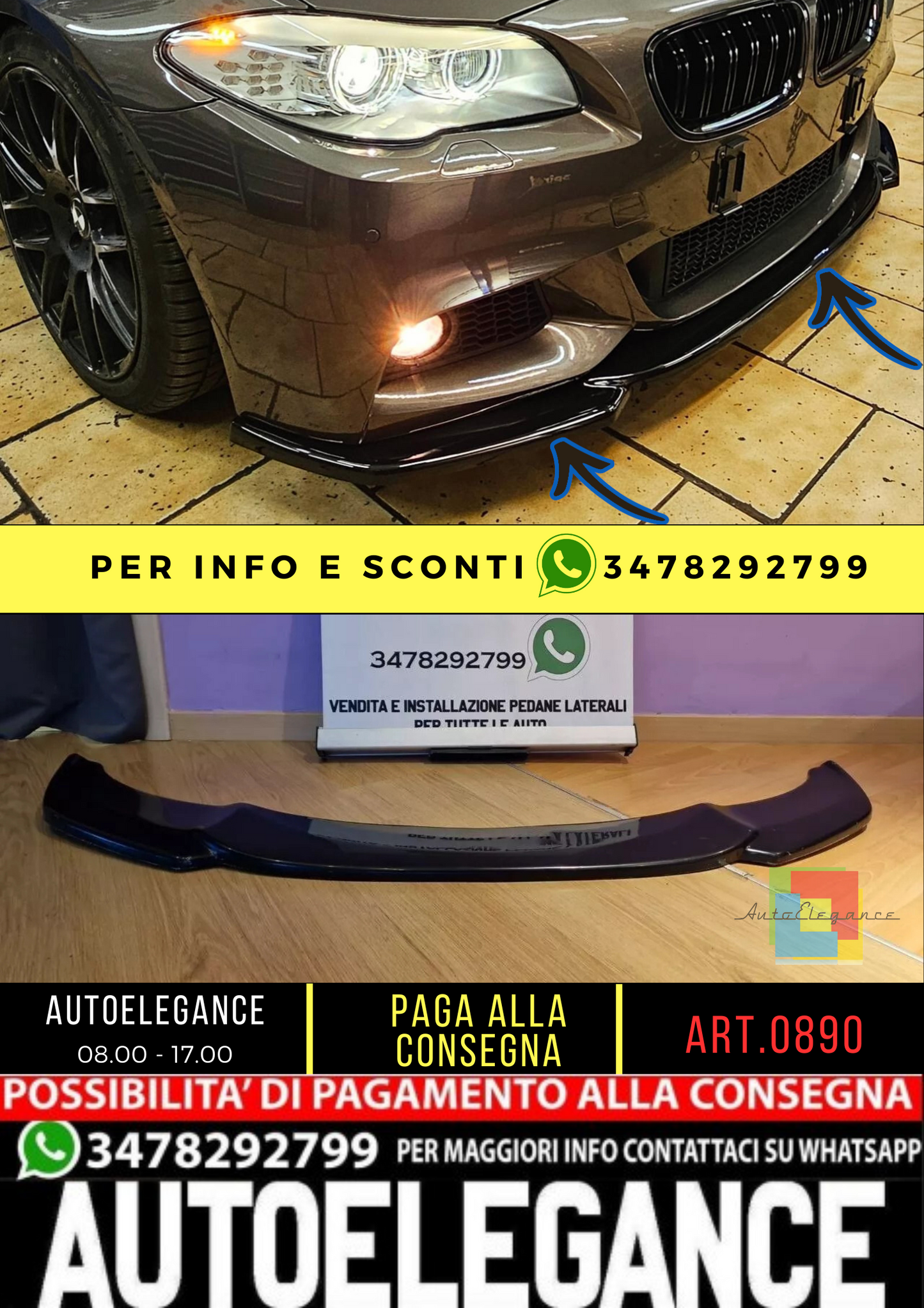 0890⭐SPLITTER SOTTO PARAURTI ANTERIORE BMW SERIE 5 F10 F11  ABS NERO LUCIDO MSP⭐