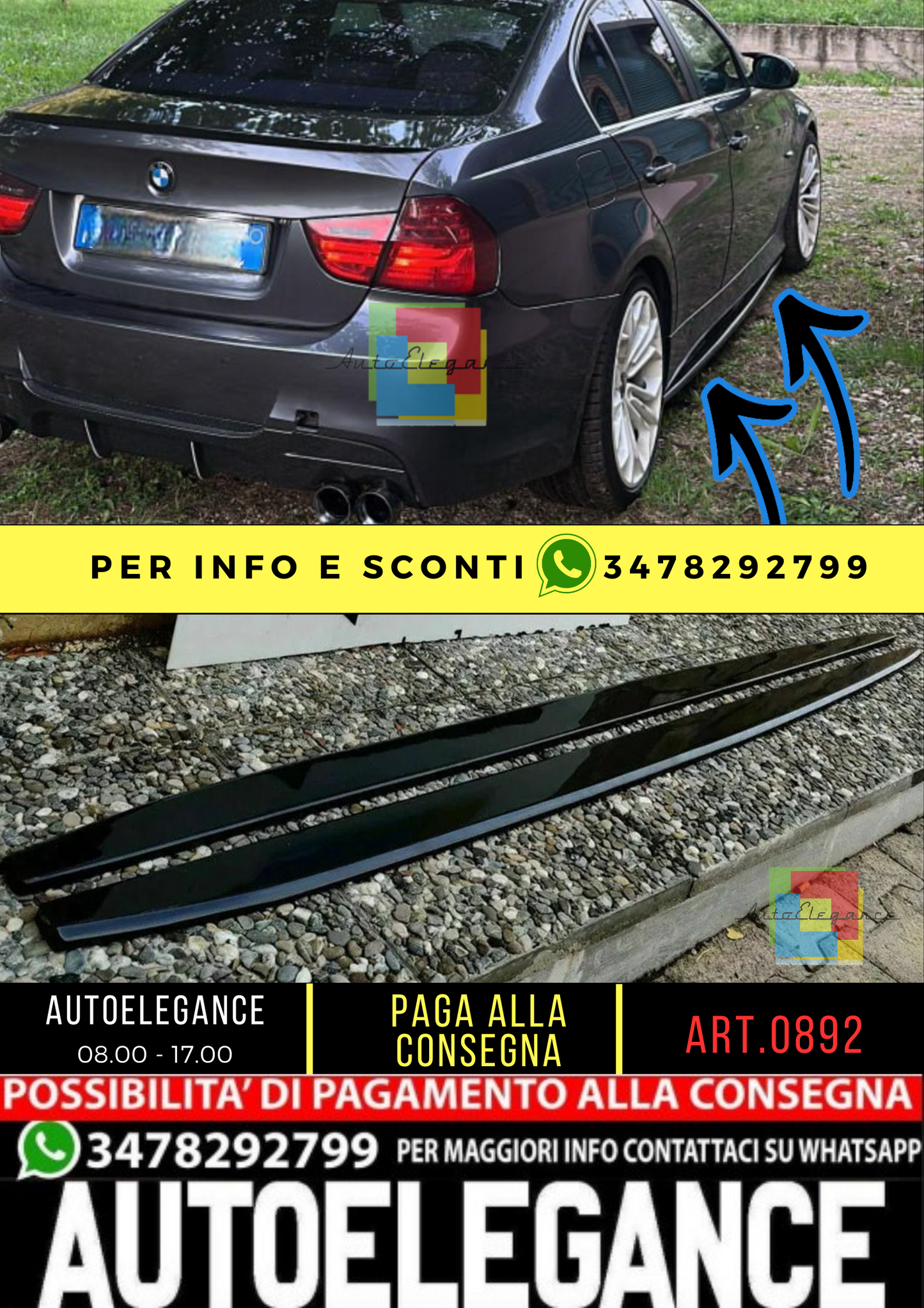 0892⭐BMW SERIE 3 F30 F31 SPLITTER SOTTO MINIGONNE LATERALI SOTTOPORTA  ABS⭐