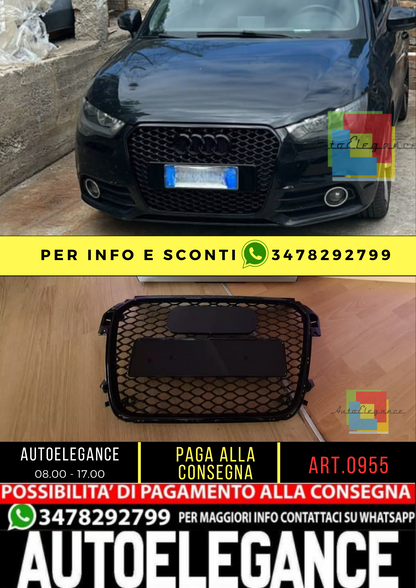 0955⭐GRIGLIA ADATTA PER AUDI A1 8X 2010-2014 LOOK RS1 NERO LUCIDO⭐