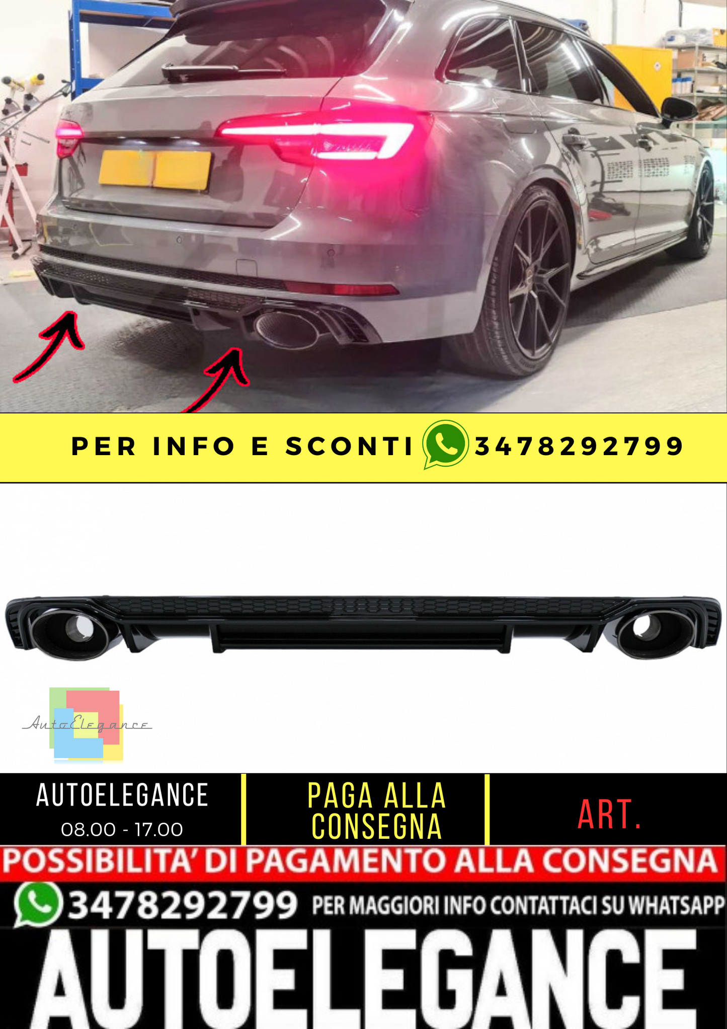 💥DIFFUSORI ADATTO PER Audi A4 B9 8W 16-18 Berlina Avant per paraurti S Line💥