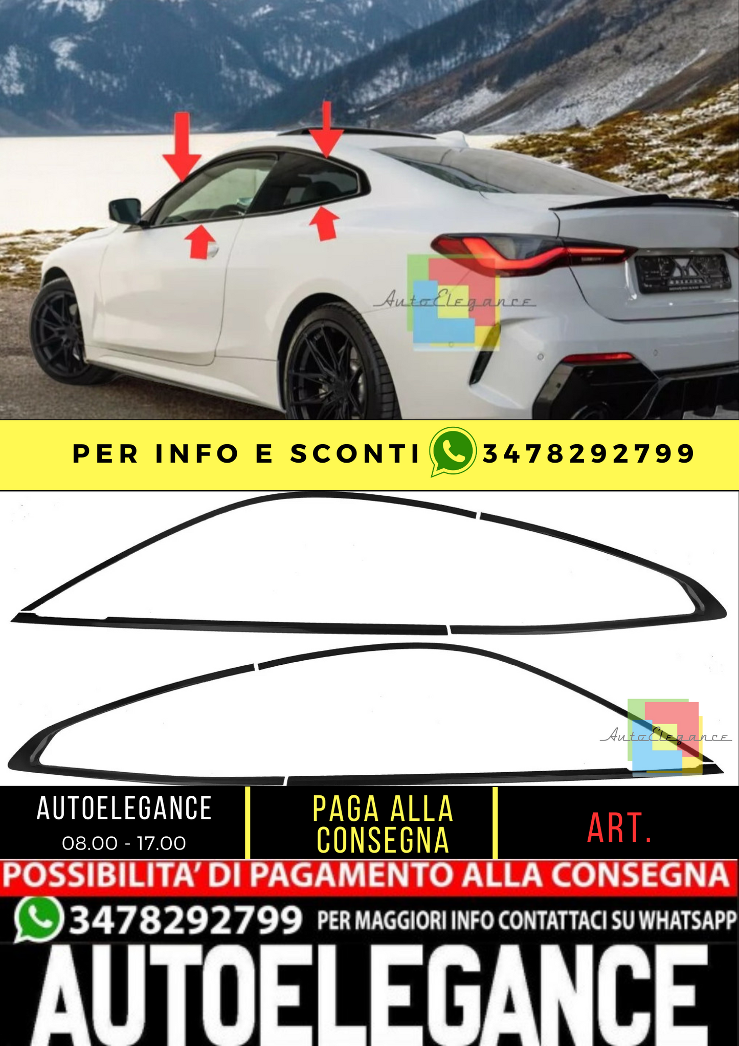 ⭐Copri fienstrini nero set di finiture BMW Serie 4 G22 Coupé dal 2020⭐