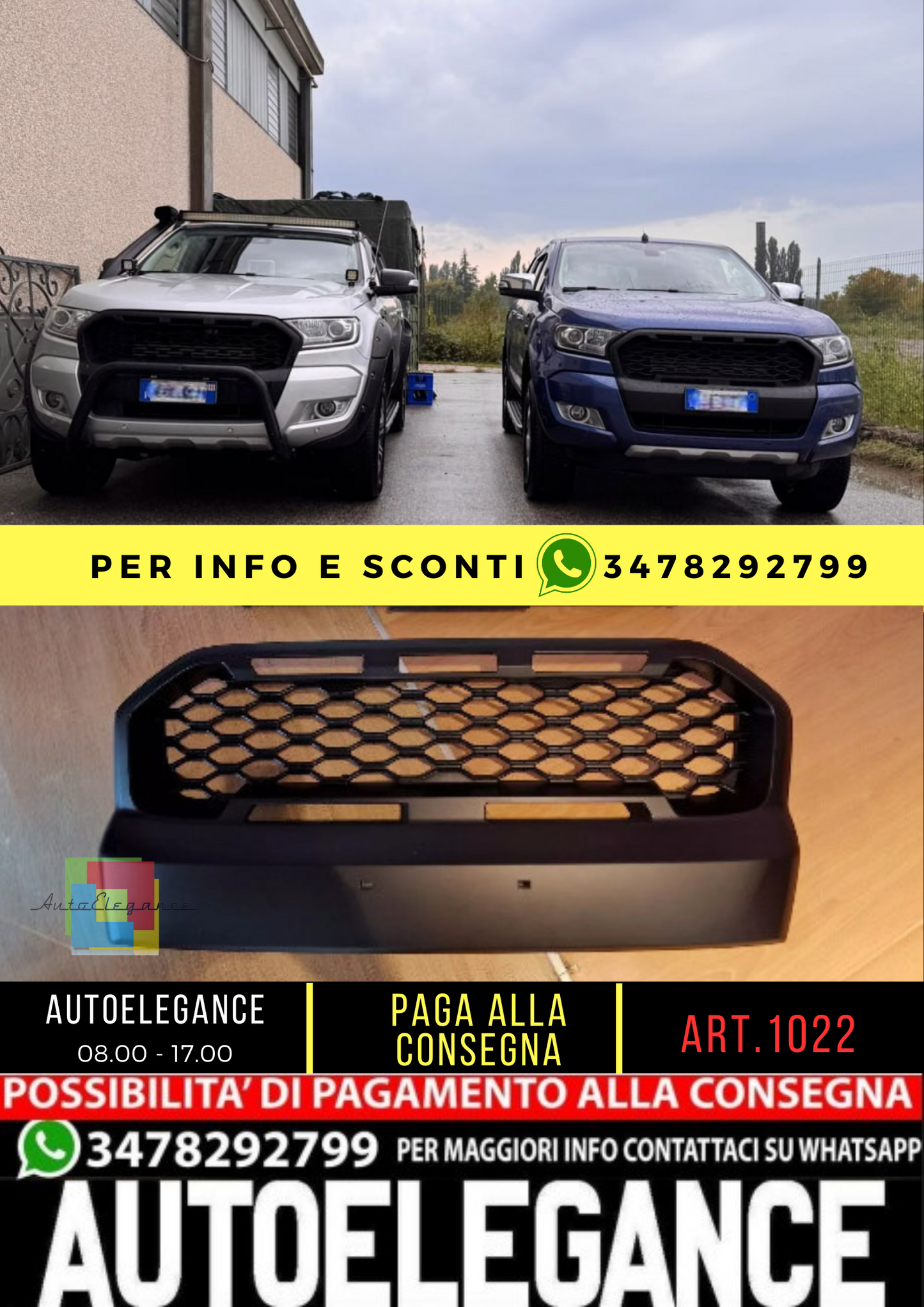 1022 FRONT GRILLE FOR FORD RANGER T6 15-21 SPORTS LOOK ABS HONEYCOMB 