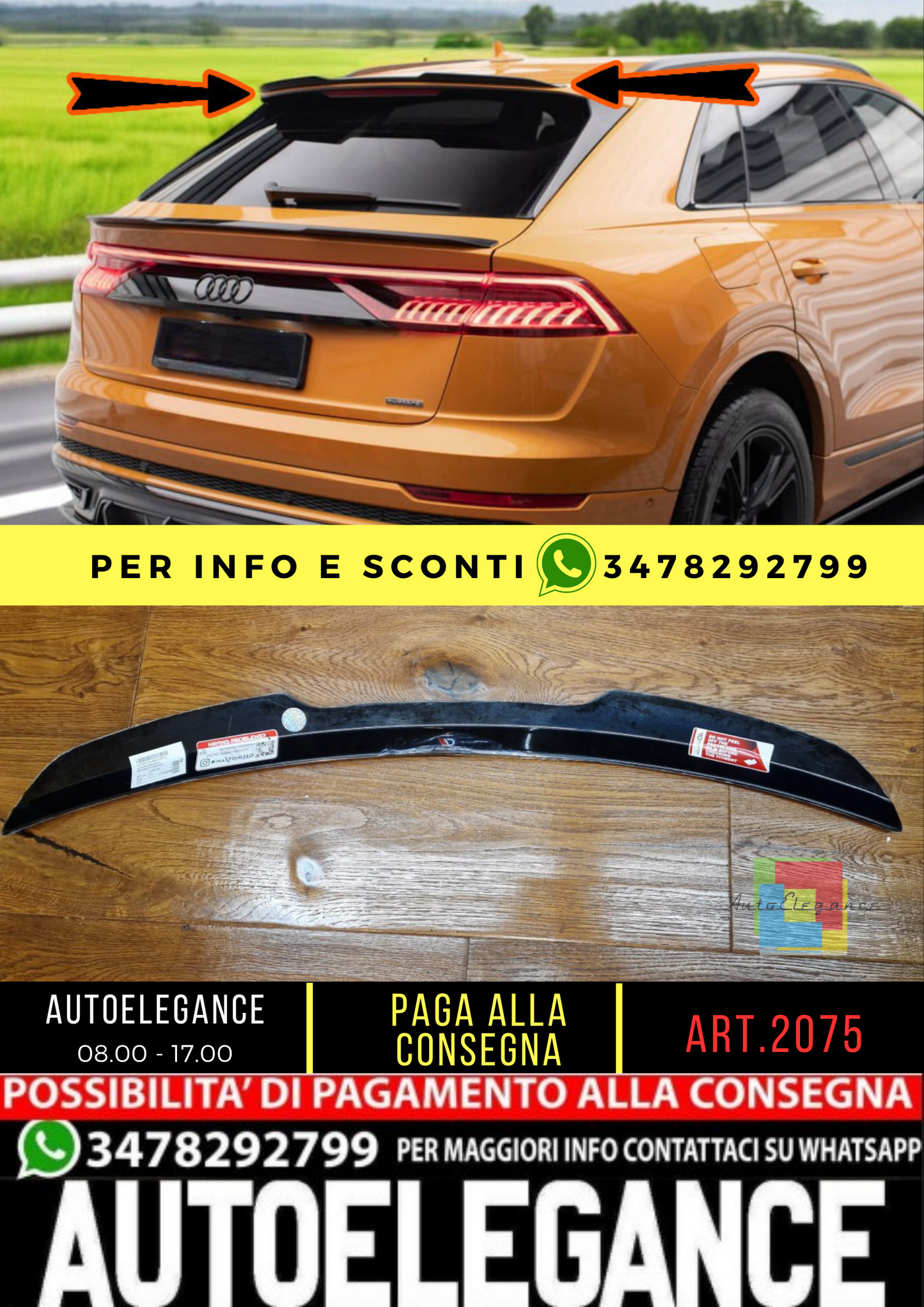 ⭐2075 SPOILER ADATTO PER AUDI Q8 2019-2023 NERO LUCIDO (ALA)⭐