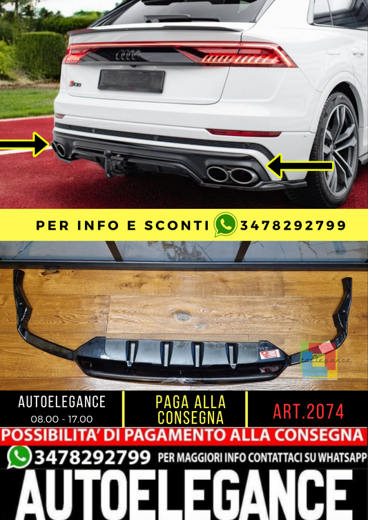 ⭐2074 SOTTO DIFFUSORE ADATTO PER AUDI Q8 2019-2023 SQ8 NERO LUCIDO⭐