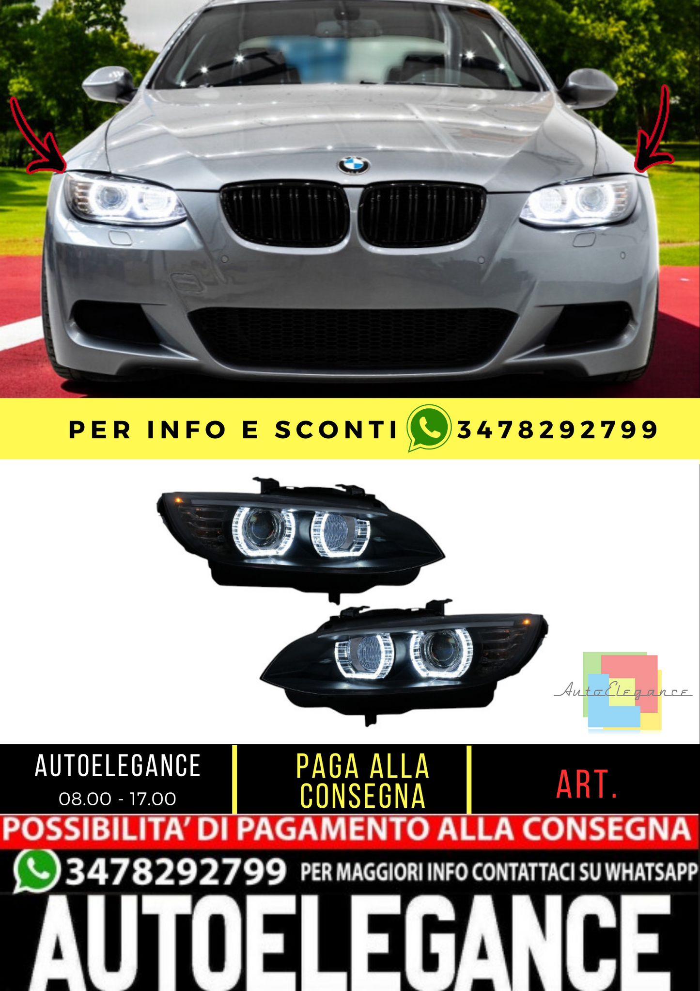 🔥LED Angel Eyes Headlights Suitable for BMW 3 Series E92 E93 06-10 with Xenon Black🔥 