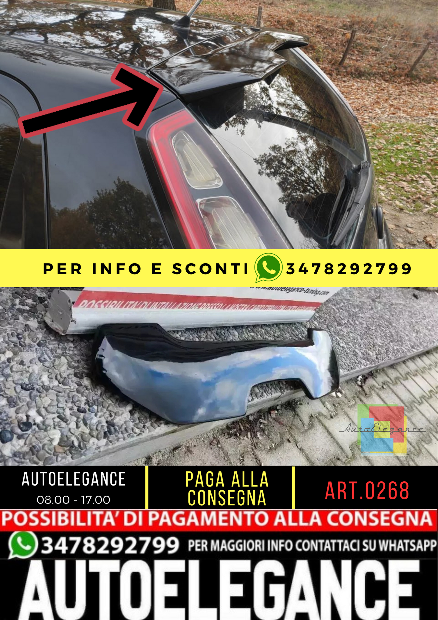 ⭐0268 ALETTONE SPORTIVO ADATTO FIAT PUNTO EVO GRANDE PUNTO SPOILER TETTO NERO⭐