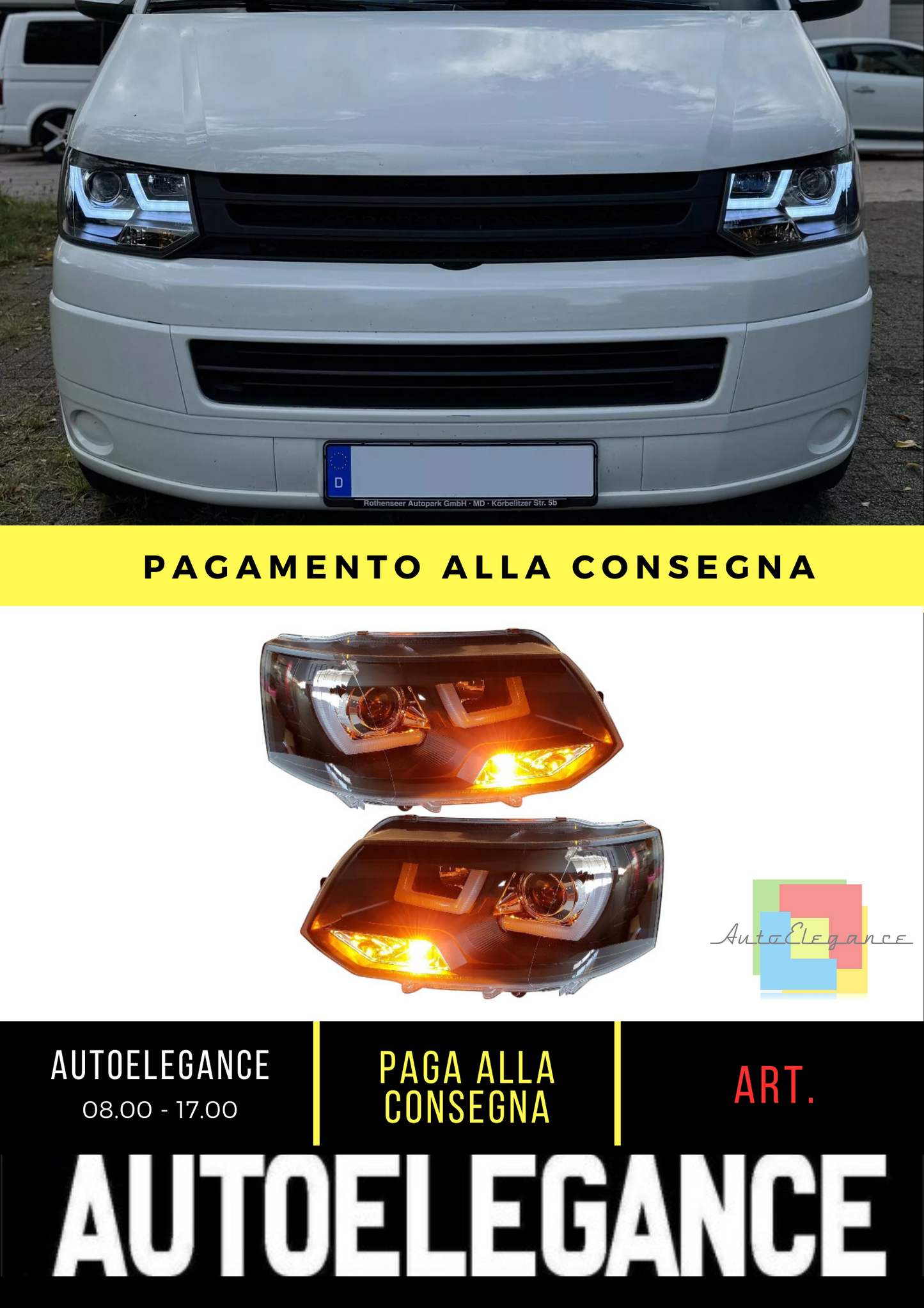 💎FANALI U LED ADATTO PER VW T5 09-15 NERO MULTIVAN TRANSPORTER KIT LIFTING💎
