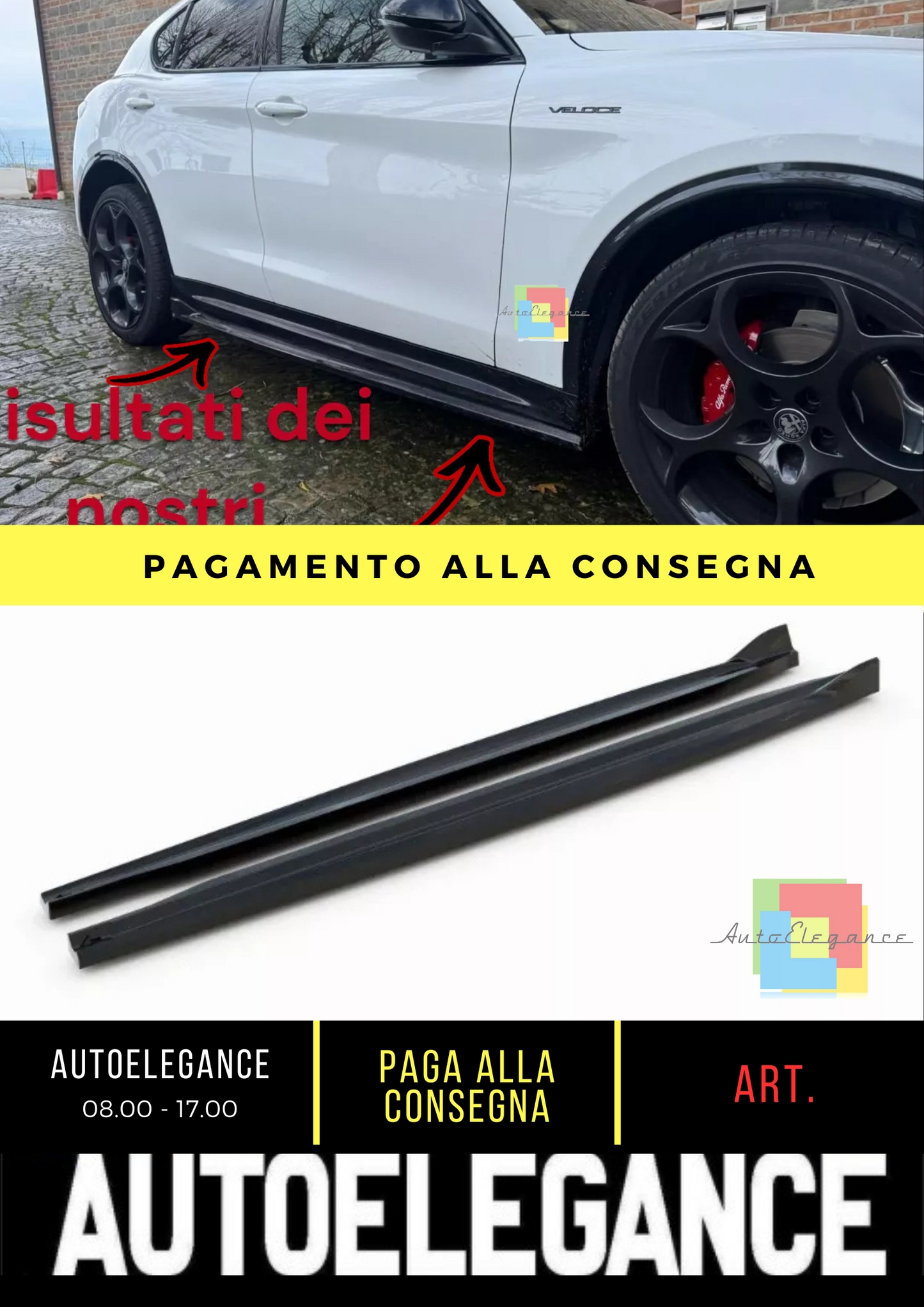 ⭐Minigonne Laterali Diffusori ADATTO PER Alfa Romeo Stelvio Quadrifoglio Mk1⭐