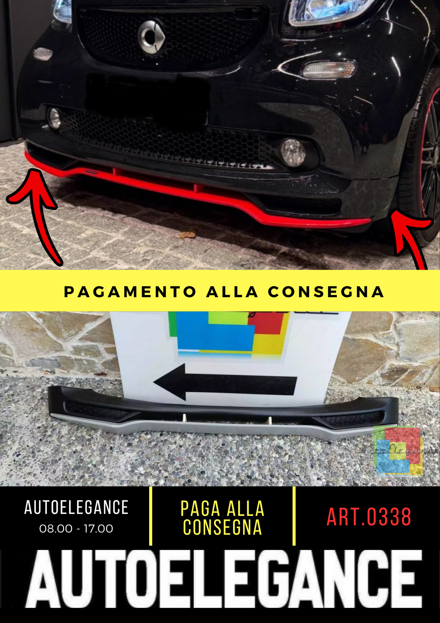 0338⭐SMART FORTWO 453 2014+ SPOILER SOTTO PARAURTI ANTERIORE SPORTIVO IN ABS⭐