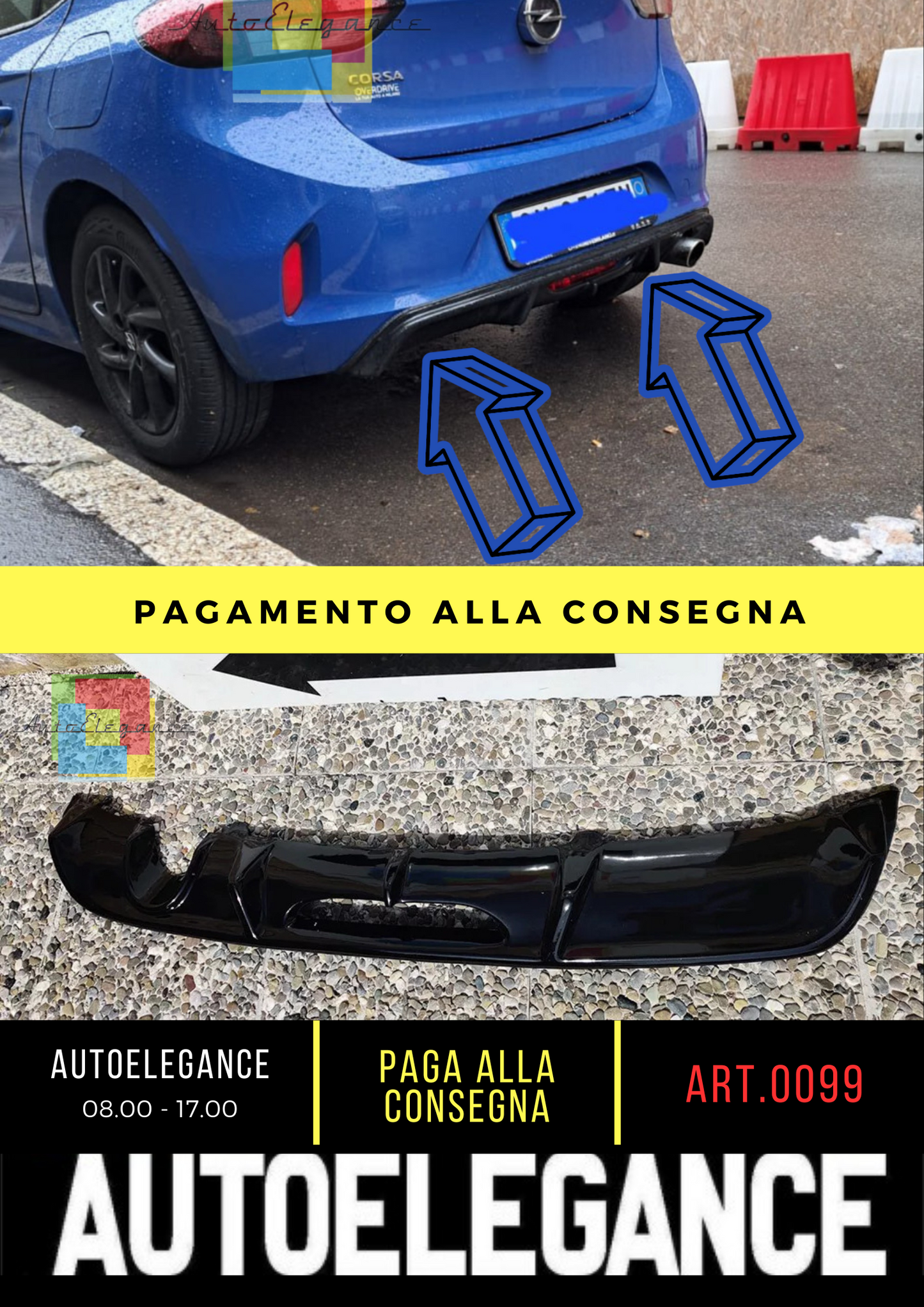 0099⭐OPEL CORSA F DIFFUSORE POSTERIORE OPC  NERO LUCIDO PER STANDARD⭐