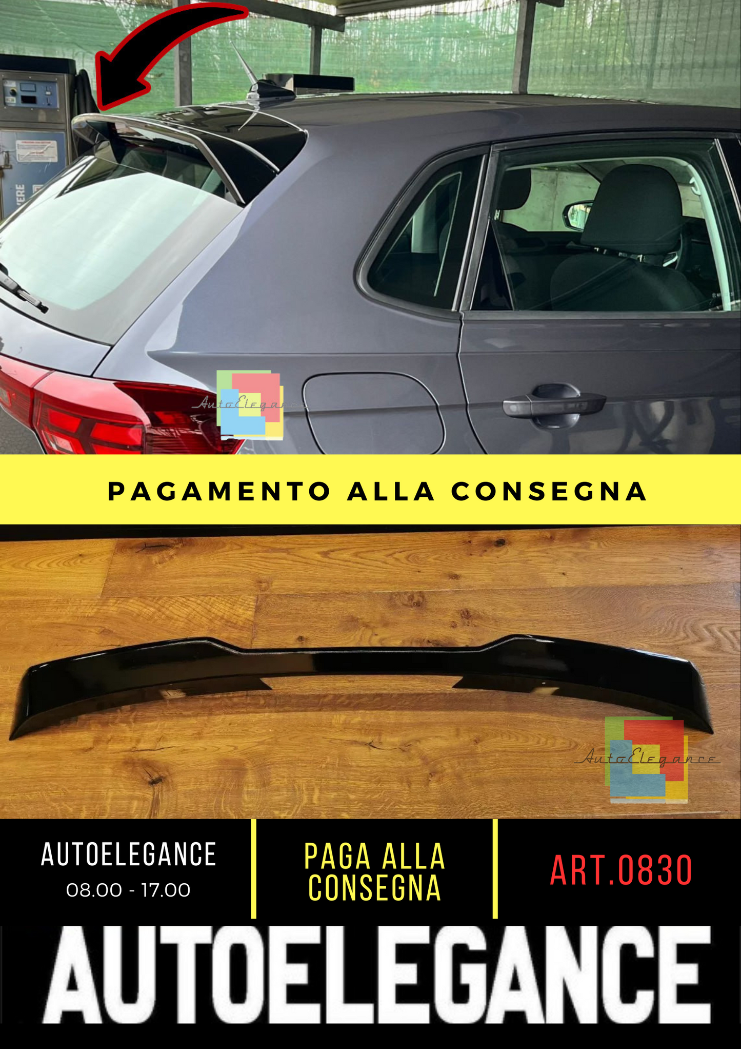0830⭐SPOILER ADATTO PER VW POLO AW1 LOOK GTI GTD RLINE LOOK NERO LUCIDO⭐