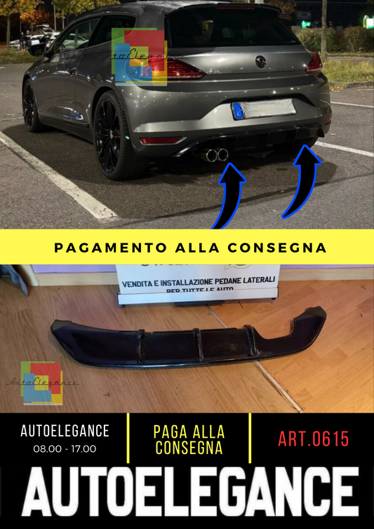 0615⭐DIFFUSORE POSTERIORE ADATTO PER VW SCIROCCO 14-17 LOOK SPORT NERO LUCIDO⭐