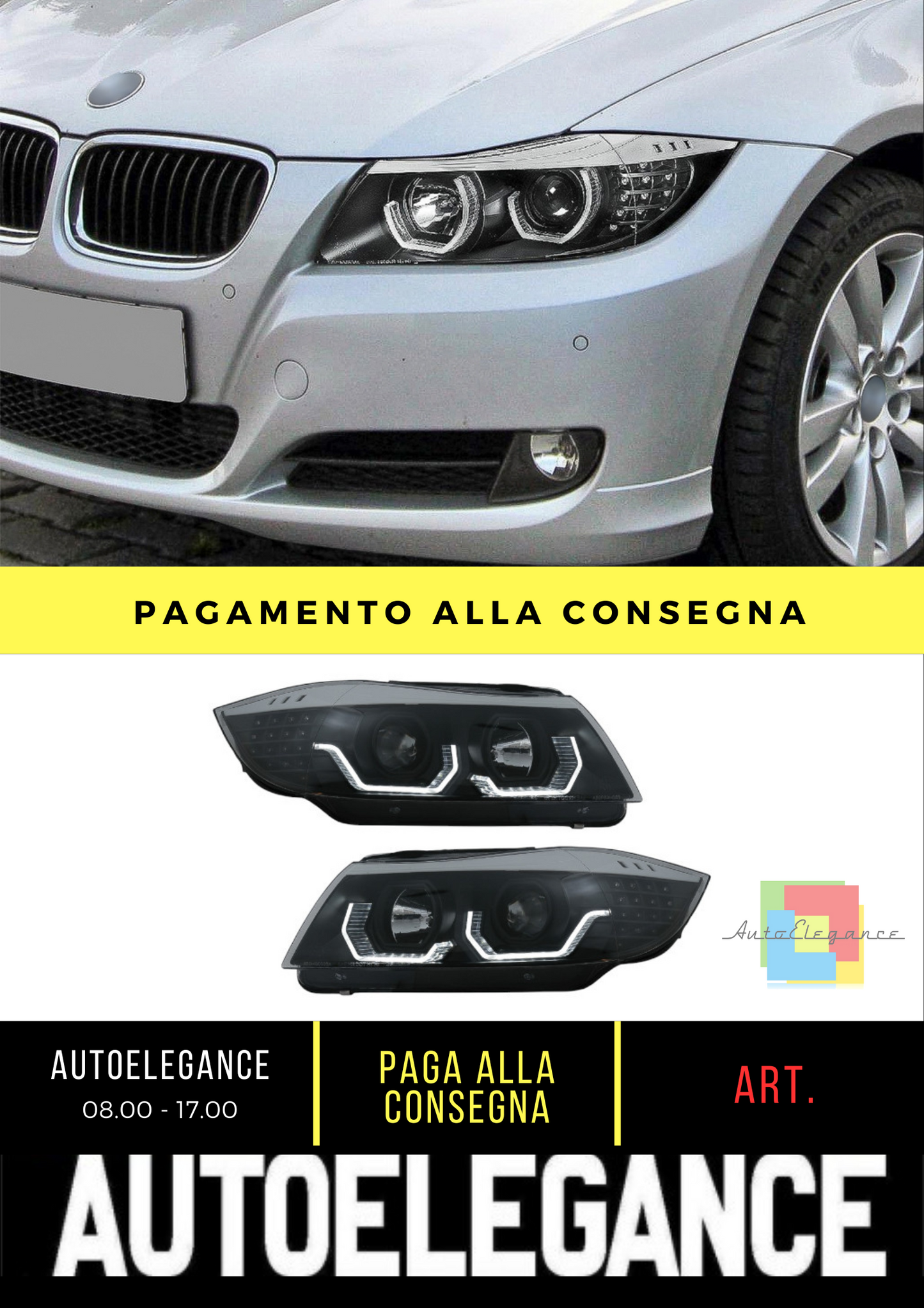 ⭐Fari Angel Eyes a LED 3D adatti per BMW Serie 3 E90 E91 Touring 05-08 LHD Nero⭐