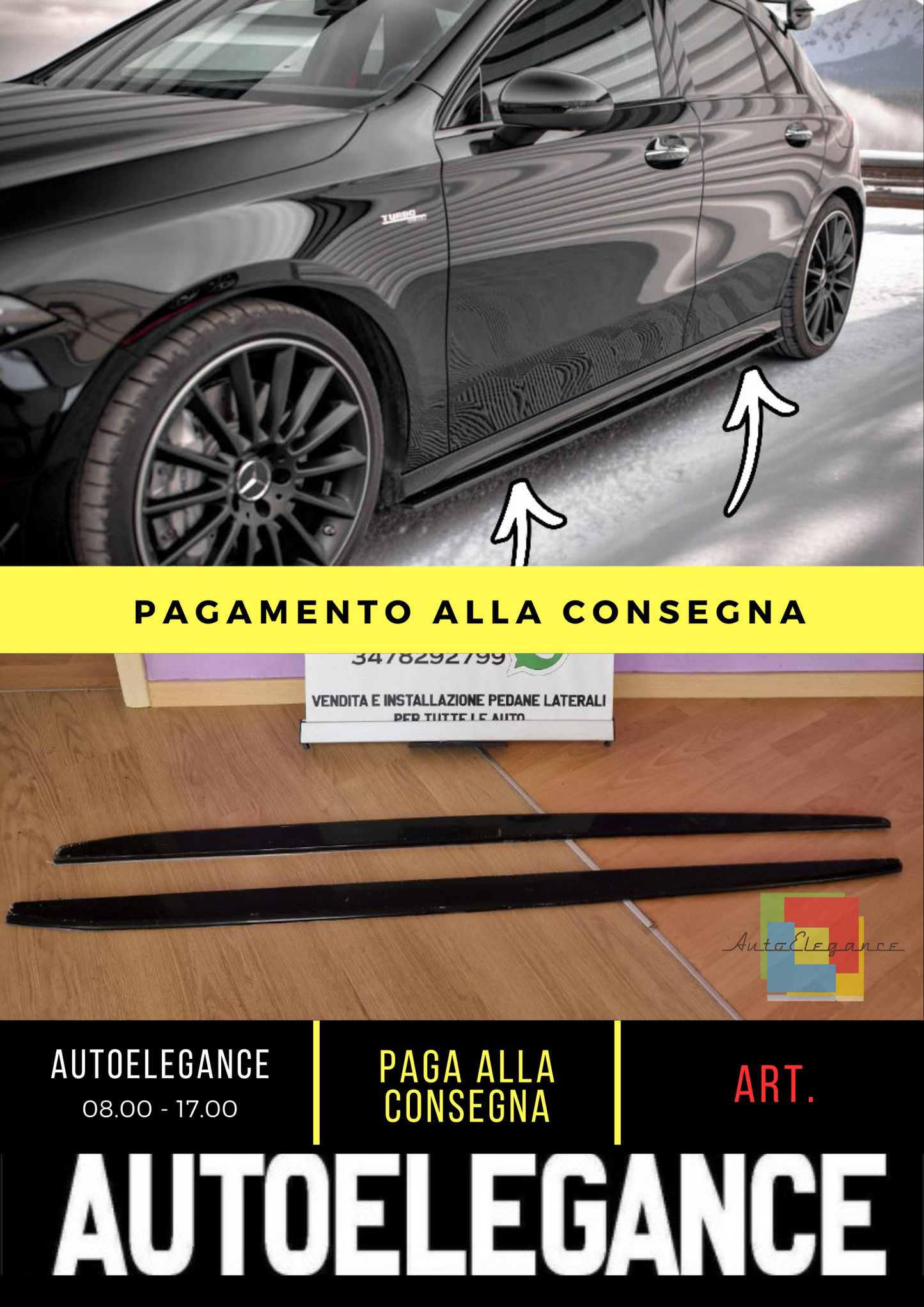 🔥SOTTO MINIGONNE ADATTO PER MERCEDES CLASSE A W177 sportback nero lucido🔥