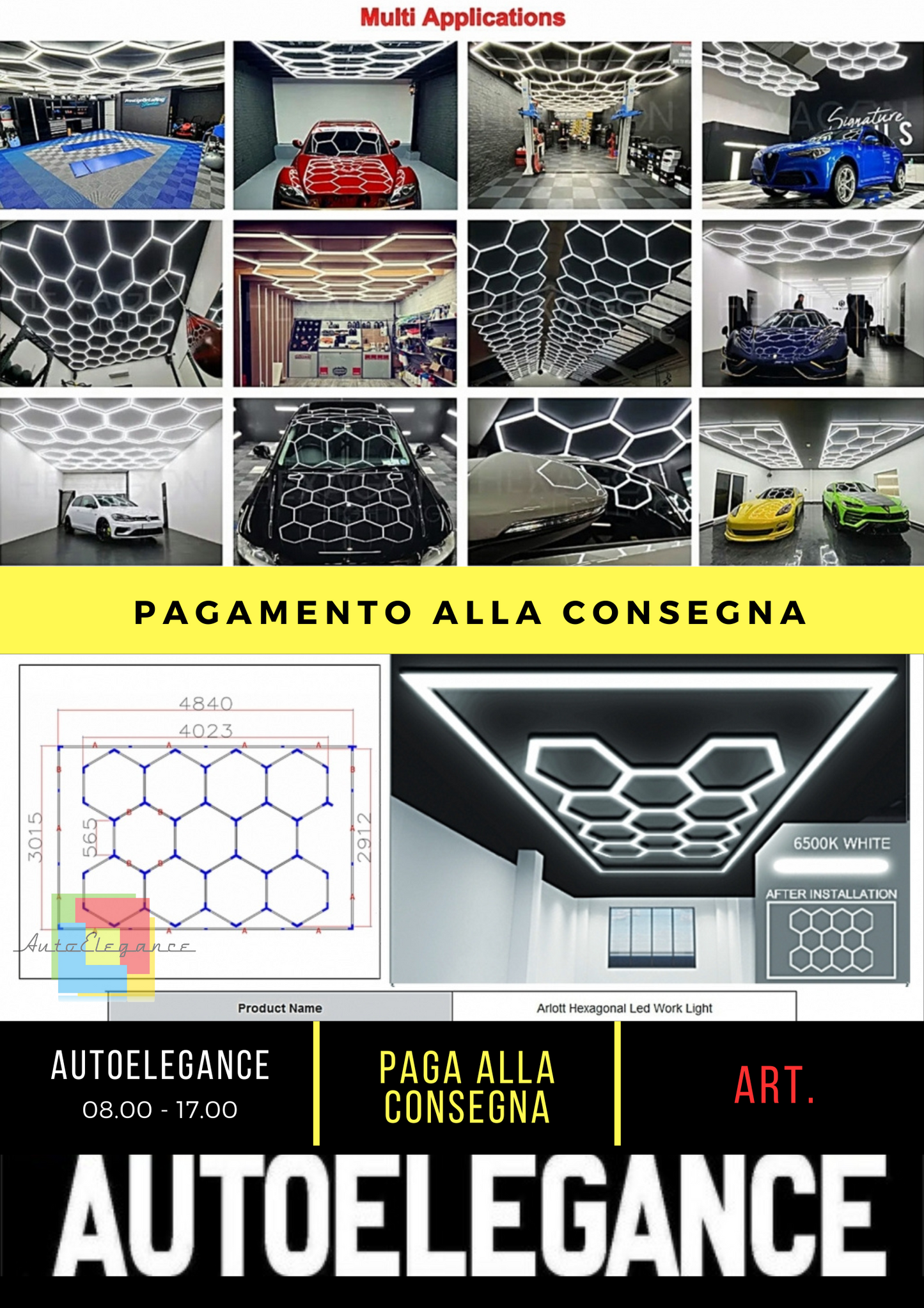 Sistema di illuminazione a soffitto a nido d'ape esagonale 4,02 x 2,91 m