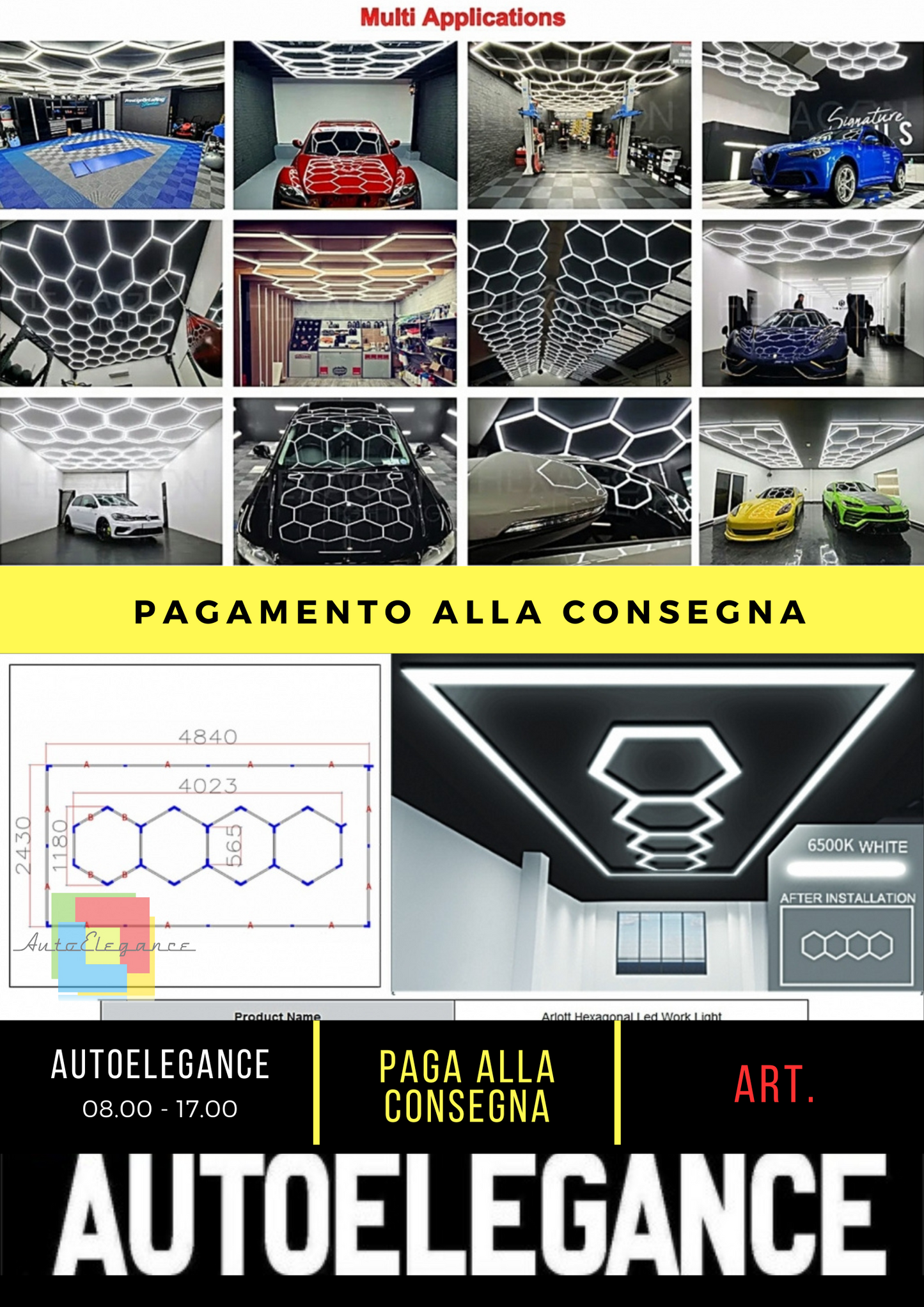 🔆🌟Sistema di illuminazione a soffitto a nido d'ape esagonale 4,03 x 1,18 m🌟🔆