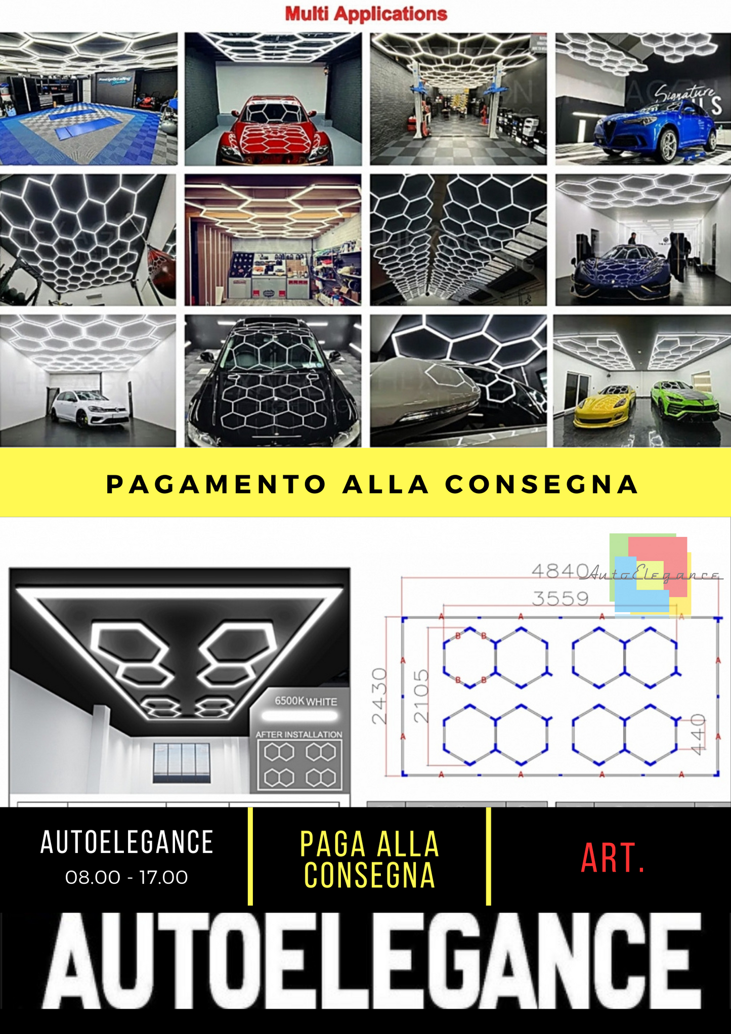 🔆🌟Sistema di illuminazione a soffitto a nido d'ape esagonale 3,56 x 2,10 m🌟🔆