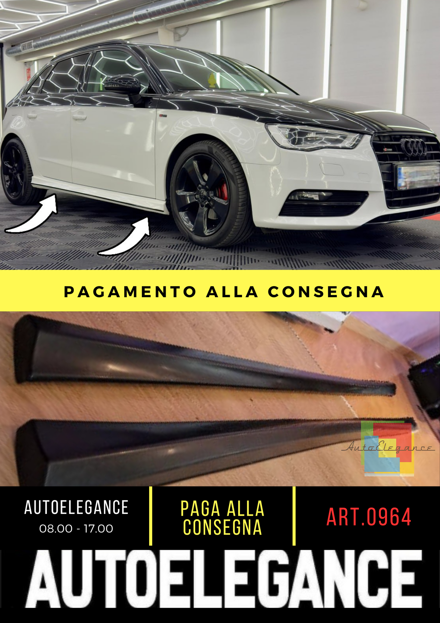 0964⭐MINIGONNE LATERALI PER AUDI A3 8V SPORTBACK 2012-2019 SOTTO PORTA S3 SLINE⭐