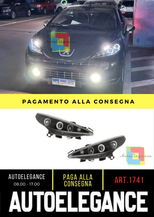 ❄️⭐1741 FARI ANTERIORI ADATTO PER PEUGEOT 207 207 CC 06-2012 NERI ANGEL EYES⭐❄️