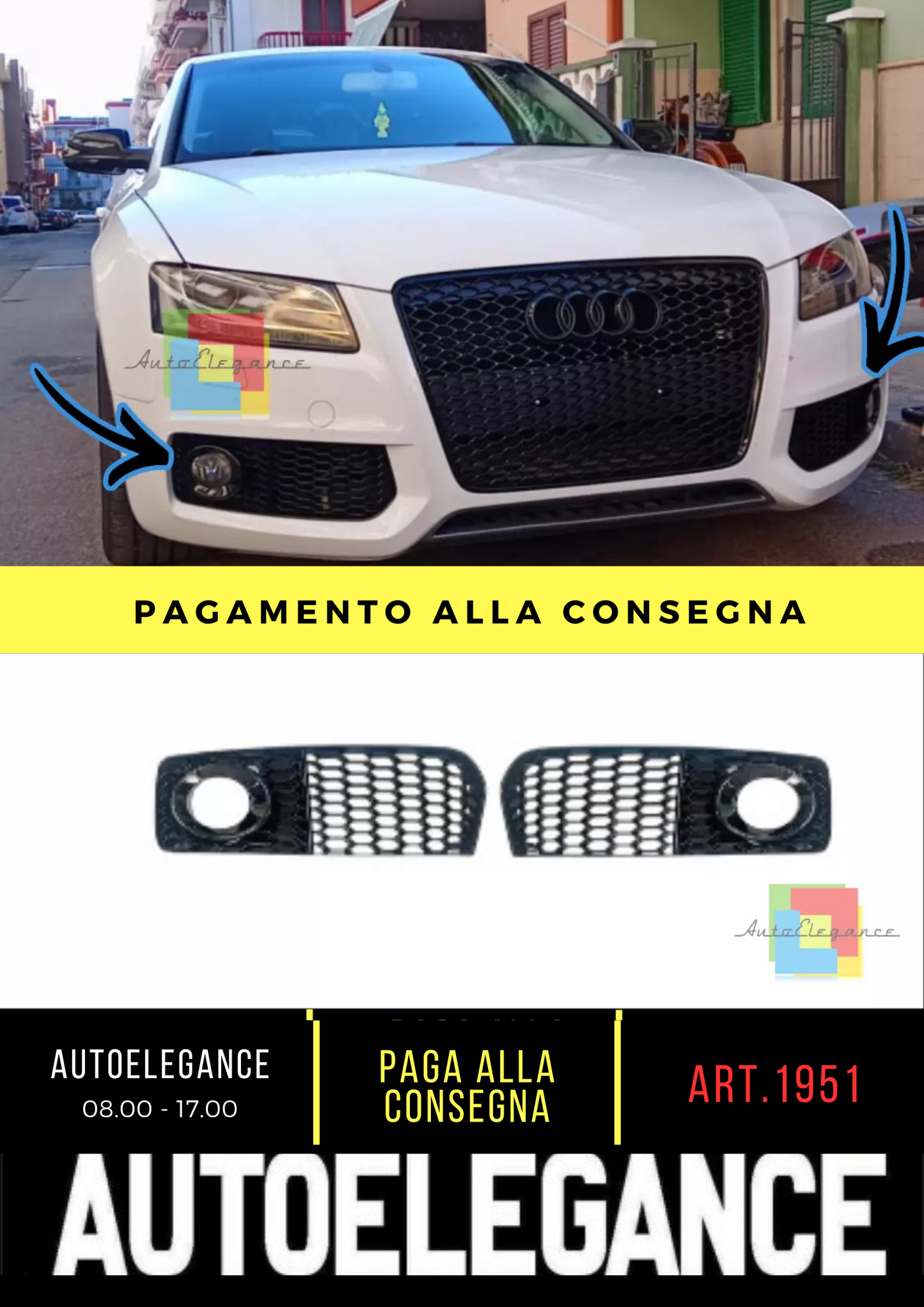 1951⭐GRIGLIA FENDINEBBIA ADATTA PER AUDI A5 07-11 SLINE S5 LOOK RS NERO LUCIDO⭐