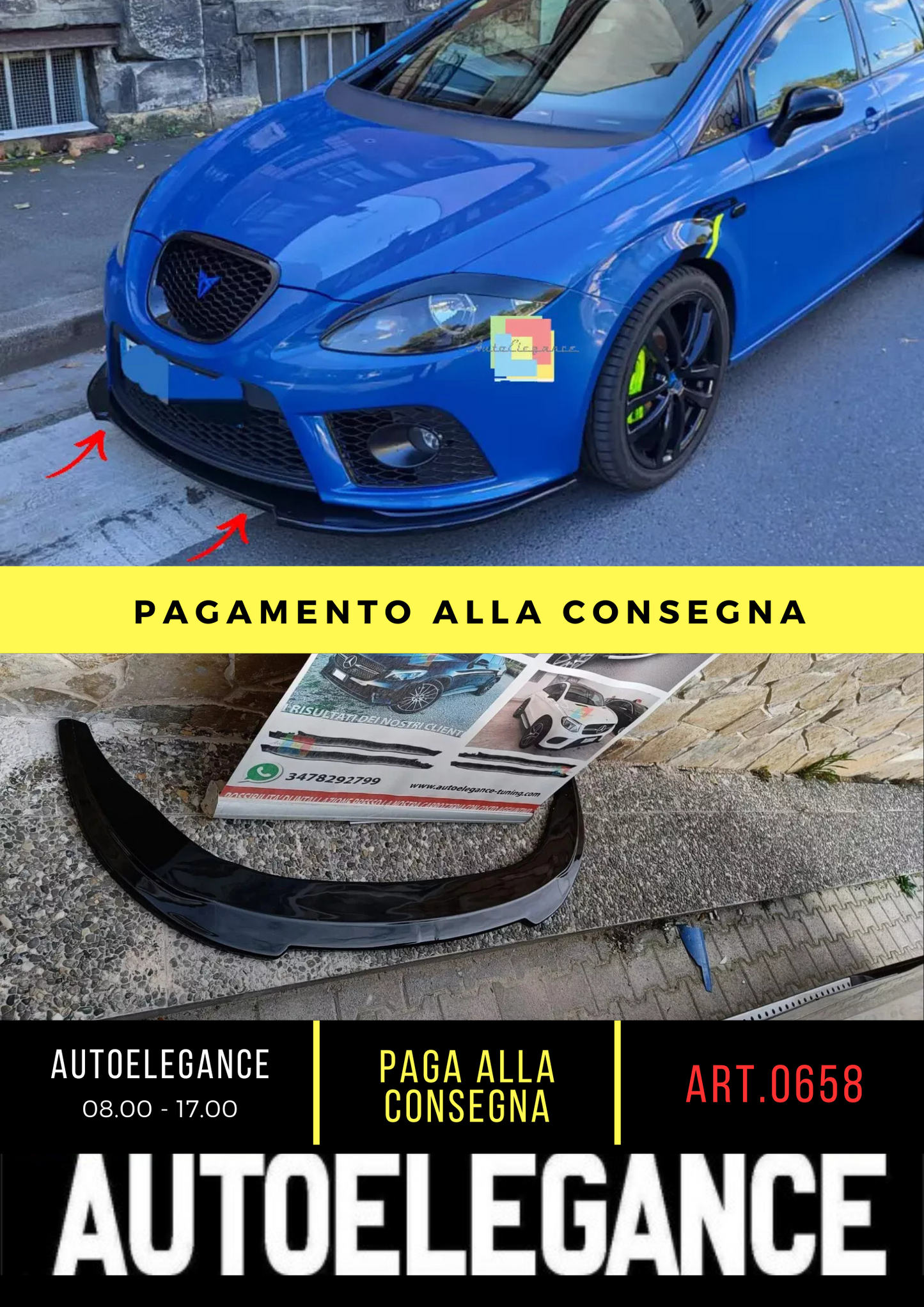 0658🔥SPLITTER ANTERIORE ADATTO PER SEAT LEON 1P ABS SPORTIVO NERO LIP 🔥