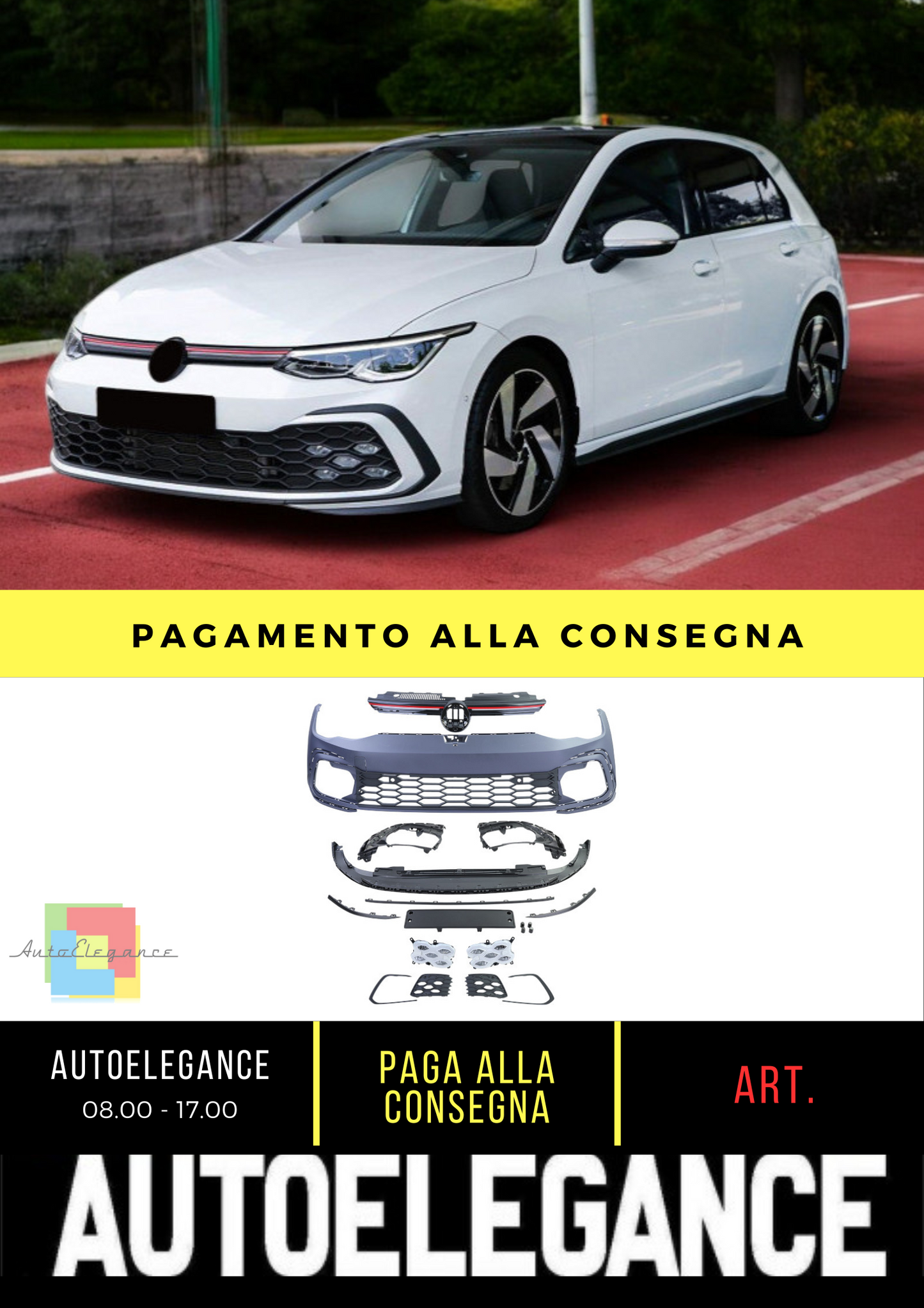 ⭐Paraurti Anteriore Sport con Calandra e LED Fendinebbia per VW Golf 8 GTI 19 ⭐