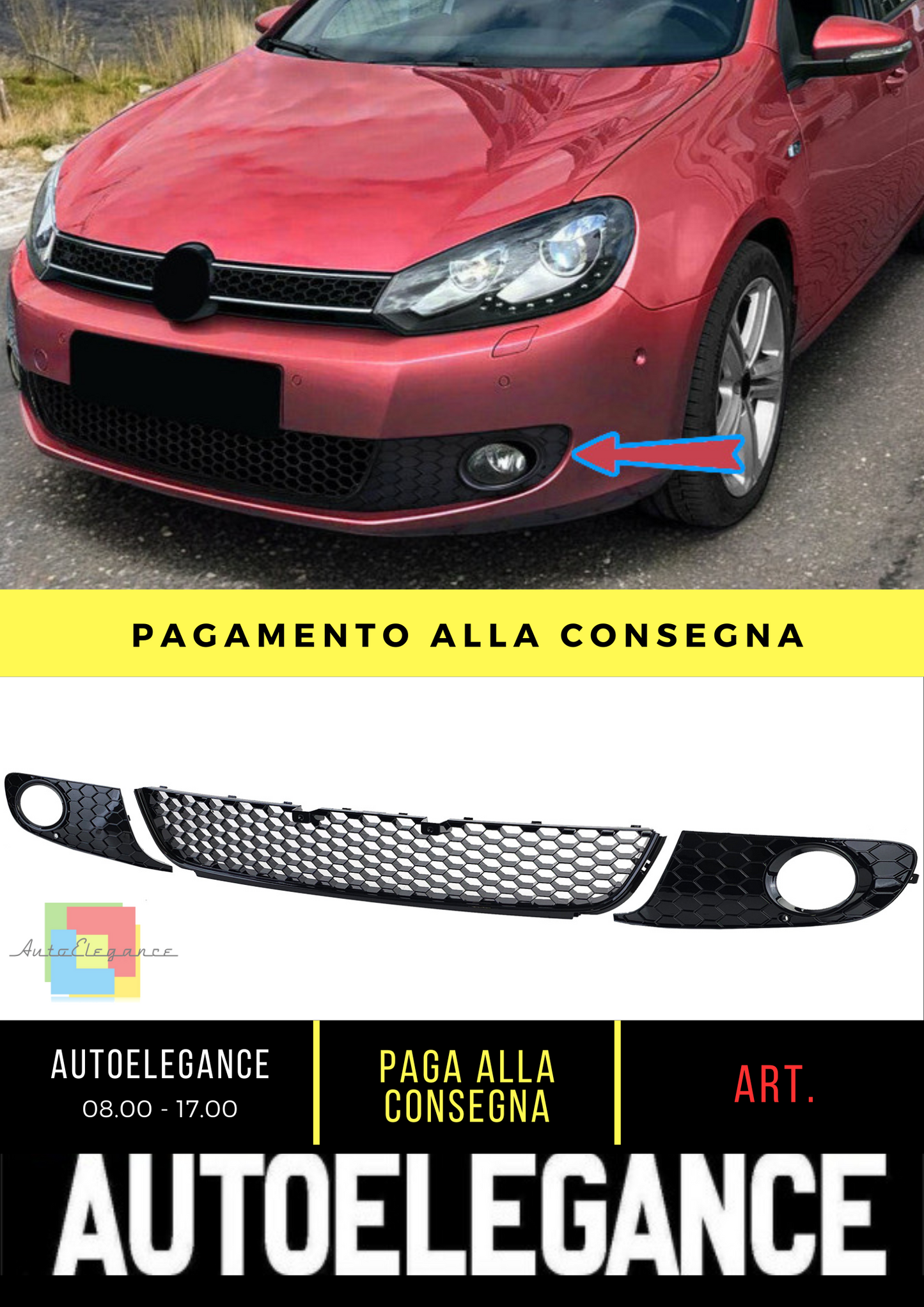 ✨Griglia a nido d'ape lucida per fendinebbia paraurti per VW Golf 6 08-13✨