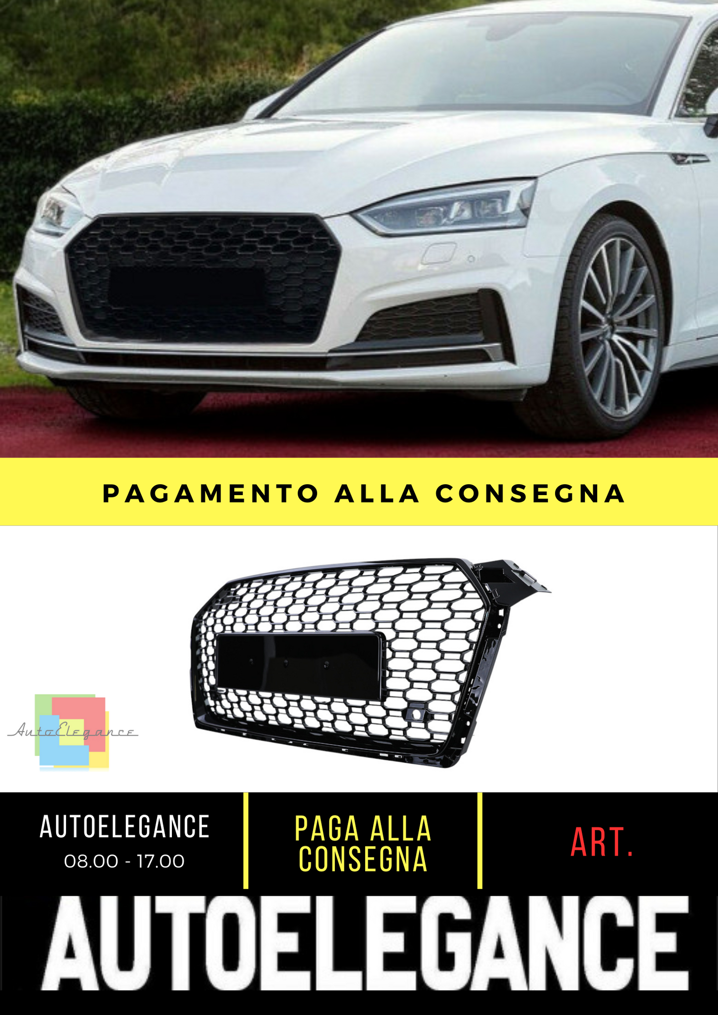 🔥Griglia Sport Look senza emblema Nero lucido per Audi A5 F5 16-up🔥