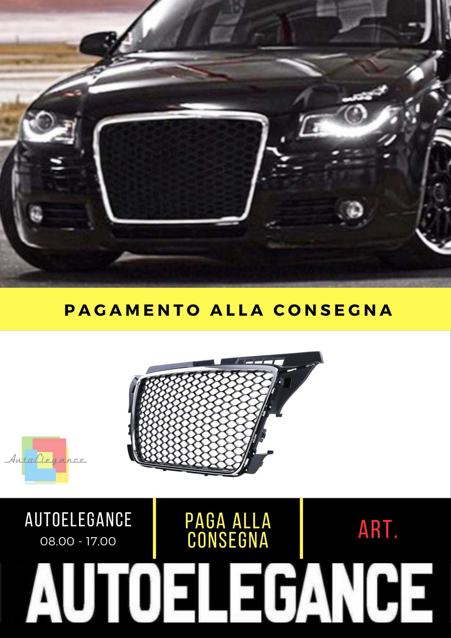🔥Griglia a nido d'ape senza stemma Nero Cromato opaco per Audi A3 8P 08-13🔥