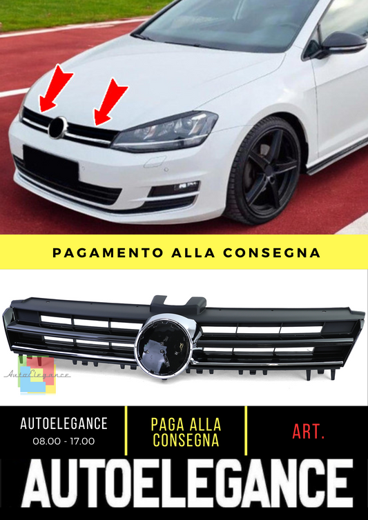 🌟Glossy Black Sports Grille with Chrome Strip for VW Golf 7 also GTI 12-17🌟