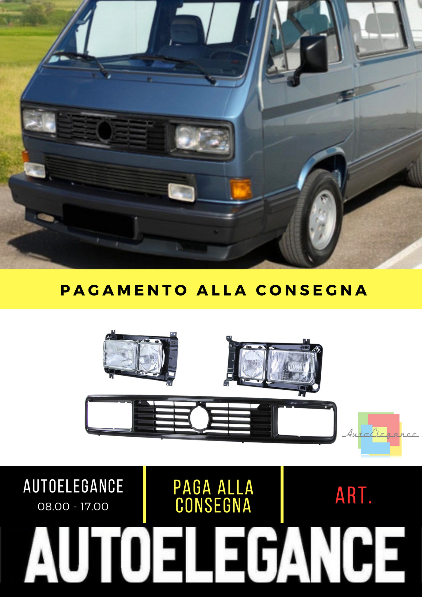 🌟BODYKIT Square headlights right left with grille Suitable for VW T3 79-92🌟