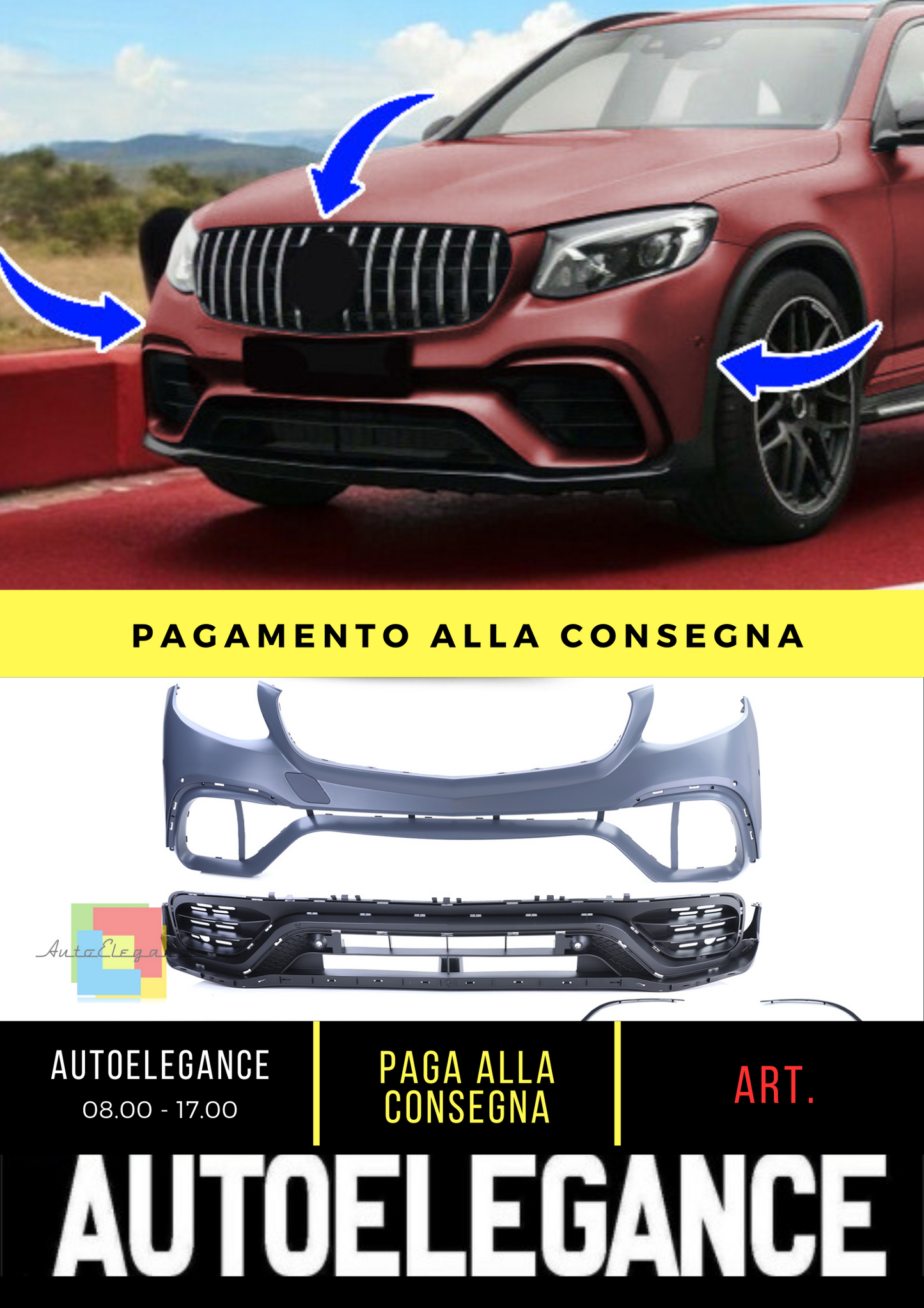 ⭐Sports Front Bumper with Grille Fit for Mercedes GLC SUV X253 15-19⭐