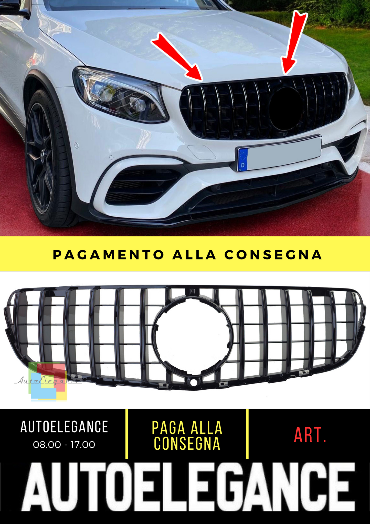 ⭐Griglia Sport Nero Lucido adatto per Mercedes GLC X253 SUV 15-19⭐
