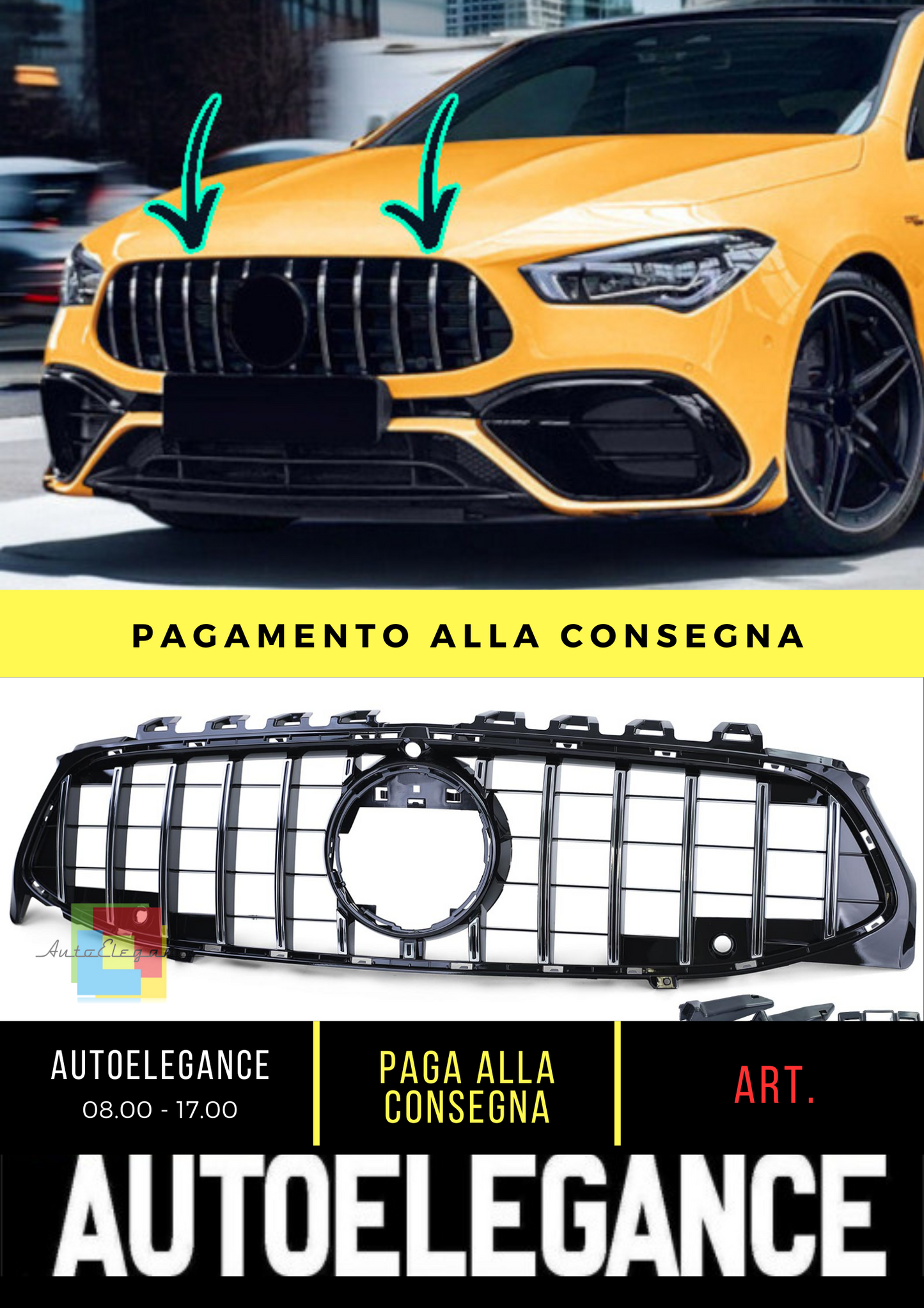 ⭐Griglia Sport Cromo Nero Lucido adatto per Mercedes CLA C118 X118 da 19⭐