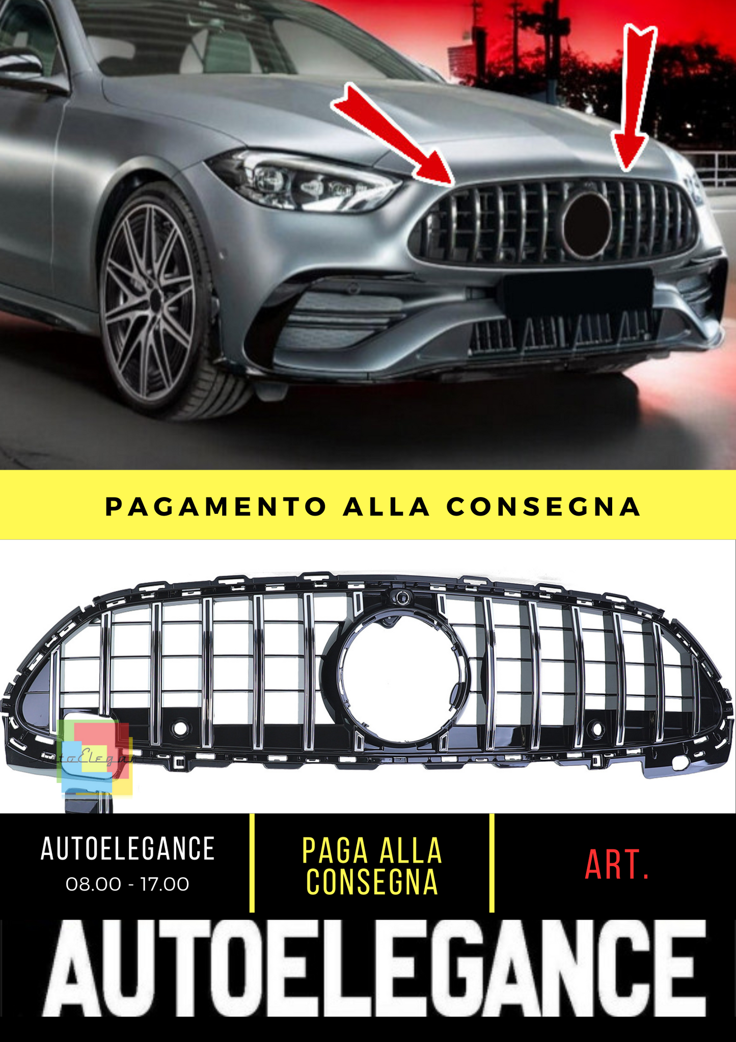 ⭐Griglia Sport Cromo Nero per Mercedes Classe C W206 S206 da 21⭐