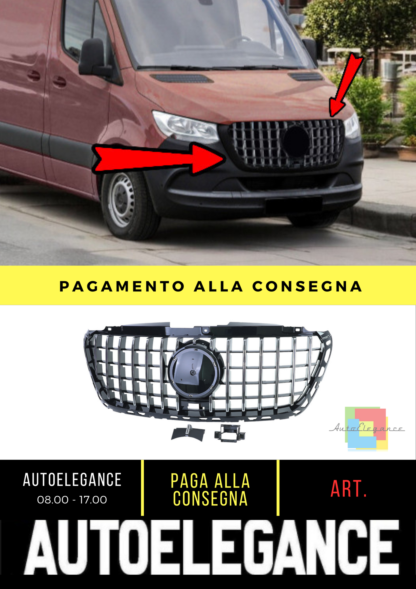 ⭐Griglia Sport Cromo Nero Lucido per Mercedes Sprinter W907 910 da 18⭐