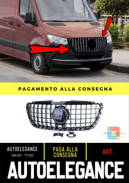 ⭐Griglia Sport Cromo Nero Lucido per Mercedes Sprinter W907 910 da 18⭐