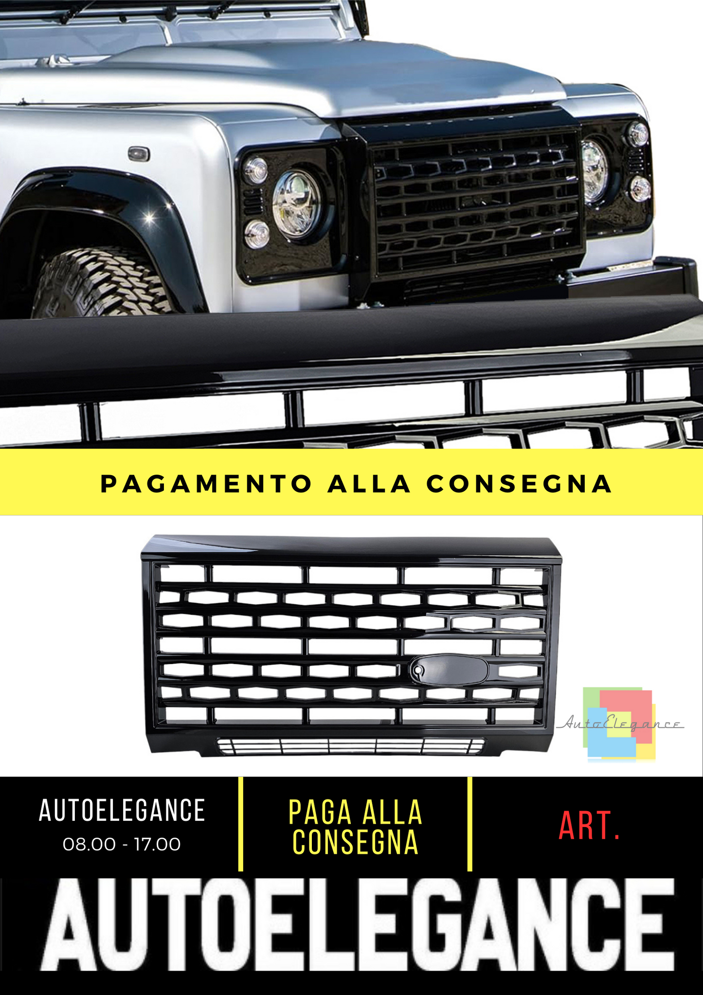 🔥Griglie Black Gloss adatta per Land Rover Defender LD 90 110 2007-2015🔥