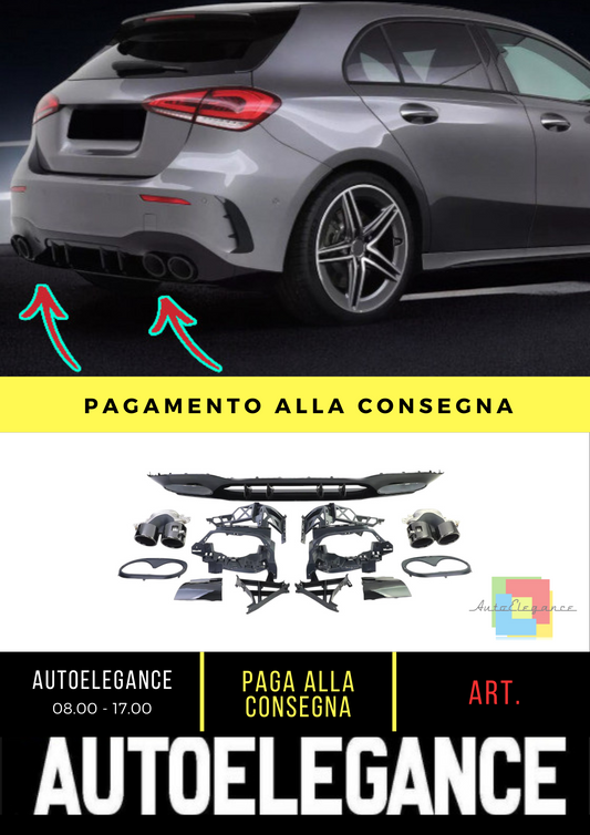 🔥Set Diffusore Posteriore Sport con Terminali Nero per Mercedes Classe A W177🔥