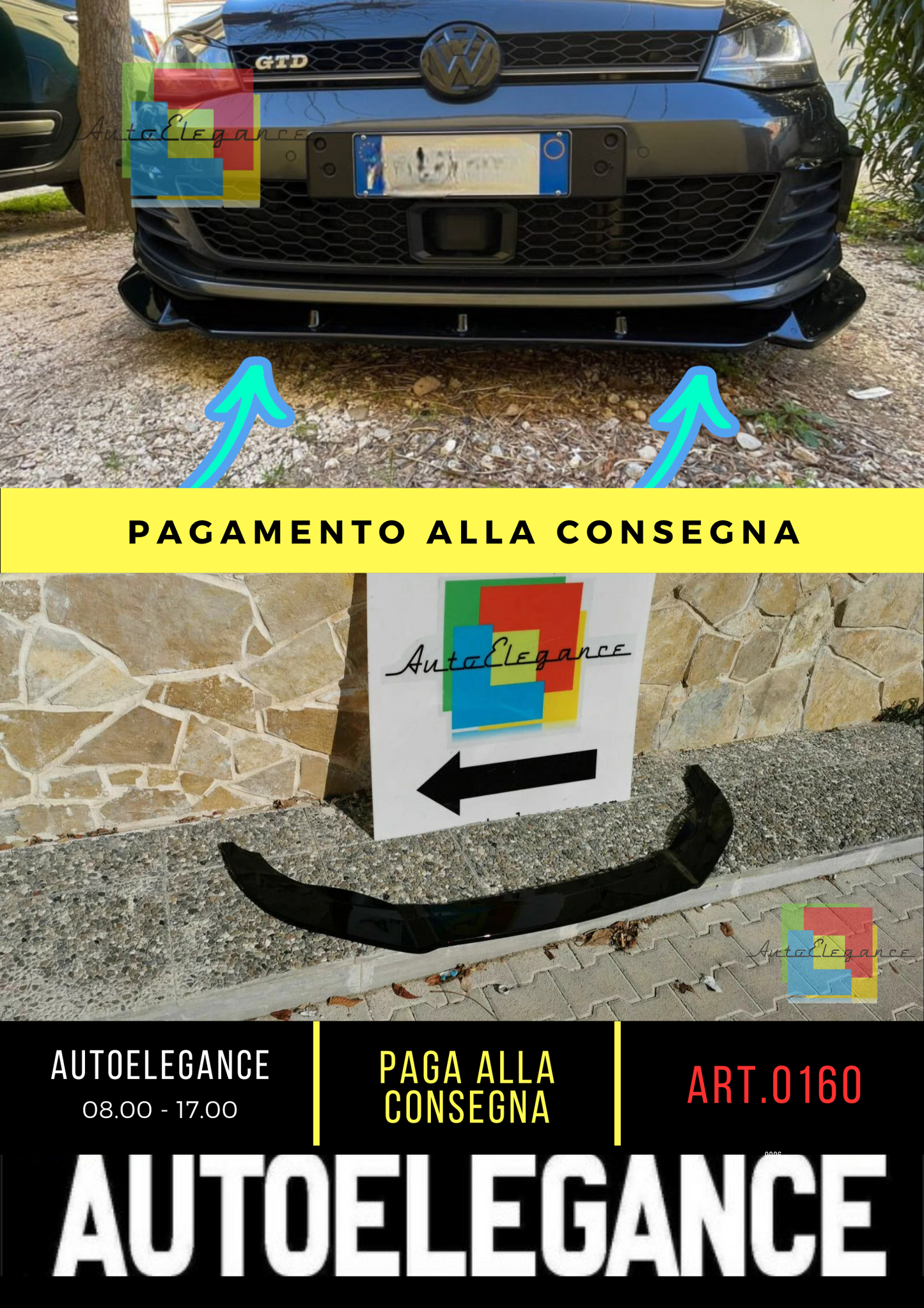 0160⭐LIP UNDER FRONT BUMPER VW GOLF 7 GTI 12-16 ABS GLOSSY BLACK SPLITTER⭐