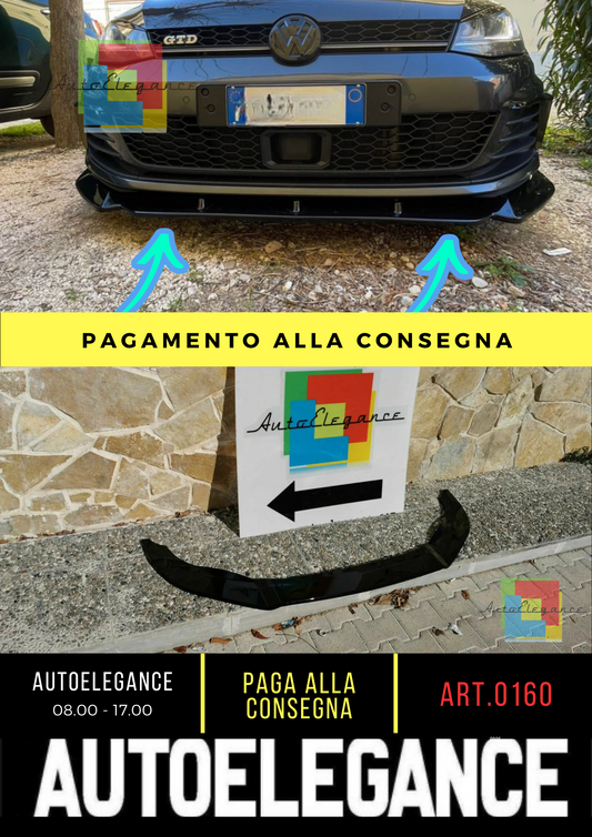 0160⭐LIP UNDER FRONT BUMPER VW GOLF 7 GTI 12-16 ABS GLOSSY BLACK SPLITTER⭐